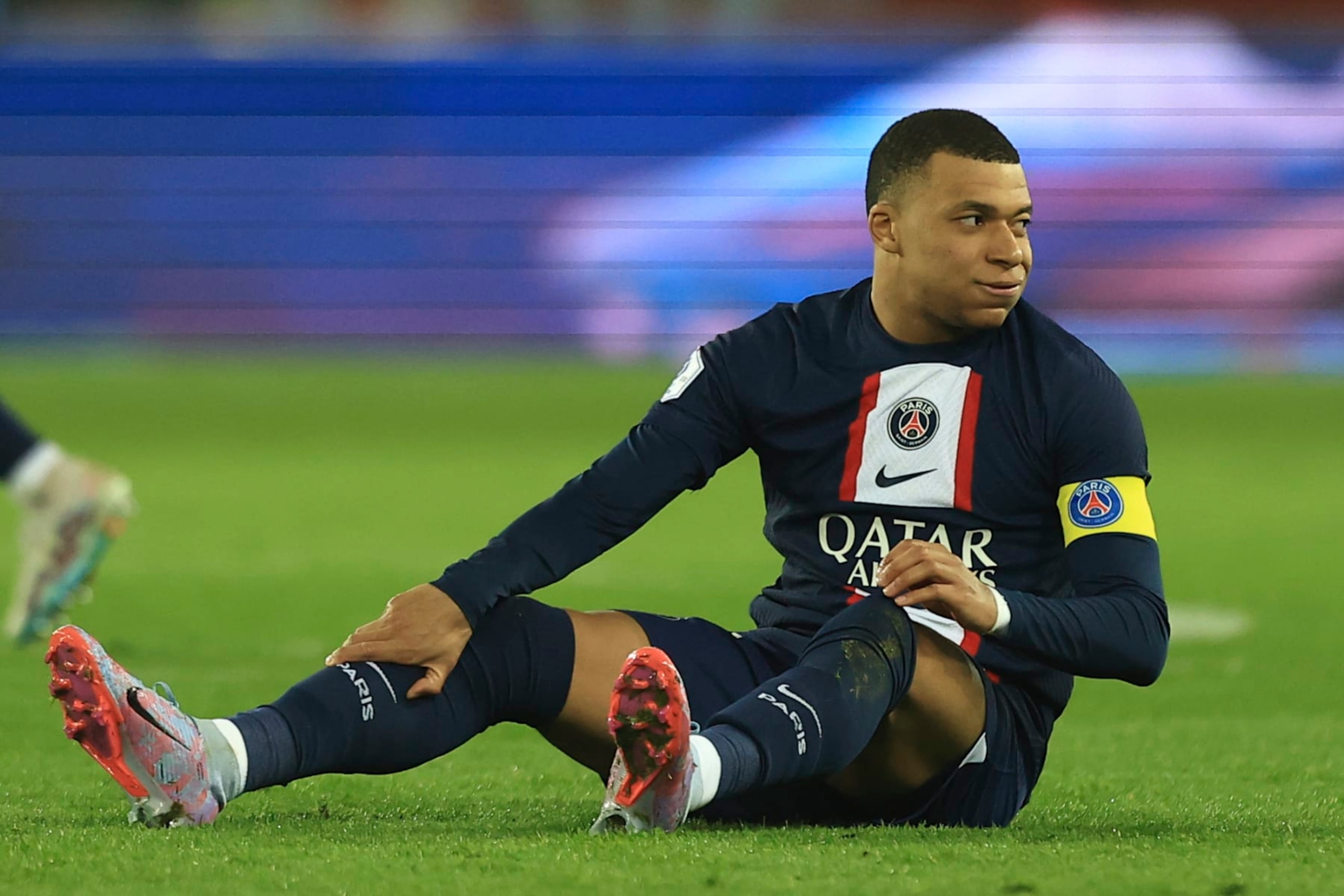 PSG's Kylian Mbappe reacts during the French League One soccer match between Paris Saint-Germain and Nantes at the Parc des Princes in Paris, Saturday, March 4, 2023. (AP Photo/Aurelien Morissard) PSG's Kylian Mbappe reacts during the French League One soccer match between Paris Saint-Germain and Nantes at the Parc des Princes in Paris, Saturday, March 4, 2023. (AP Photo/Aurelien Morissard)