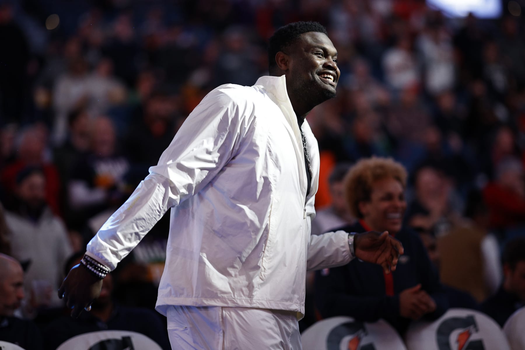 NEW ORLEANS, LOUISIANA - JANUARY 25: Zion Williamson #1 of the New Orleans Pelicans is seen prior to the game against the Minnesota Timberwolves at the Smoothie King Center on January 25, 2023 in New Orleans, Louisiana. NOTE TO USER: User expressly acknowledges and agrees that, by downloading and or using this photograph, User is consenting to the terms and conditions of the Getty Images License Agreement. (Photo by Chris Graythen/Getty Images)