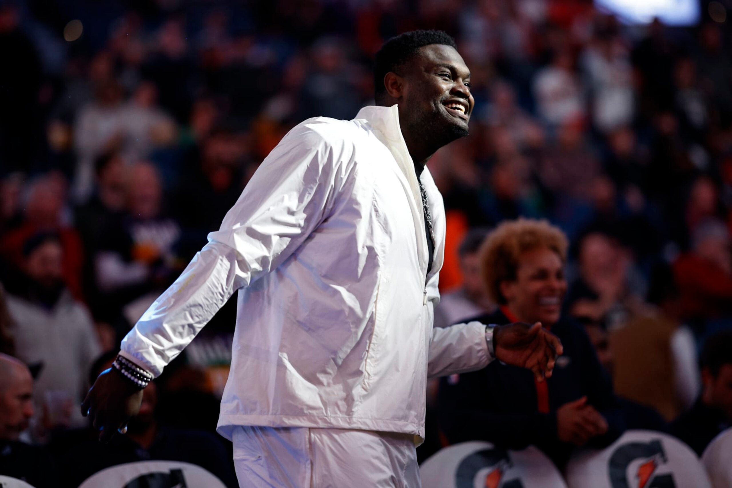 NEW ORLEANS, LOUISIANA - JANUARY 25: Zion Williamson #1 of the New Orleans Pelicans is seen prior to the game against the Minnesota Timberwolves at the Smoothie King Center on January 25, 2023 in New Orleans, Louisiana. NOTE TO USER: User expressly acknowledges and agrees that, by downloading and or using this photograph, User is consenting to the terms and conditions of the Getty Images License Agreement. (Photo by Chris Graythen/Getty Images)