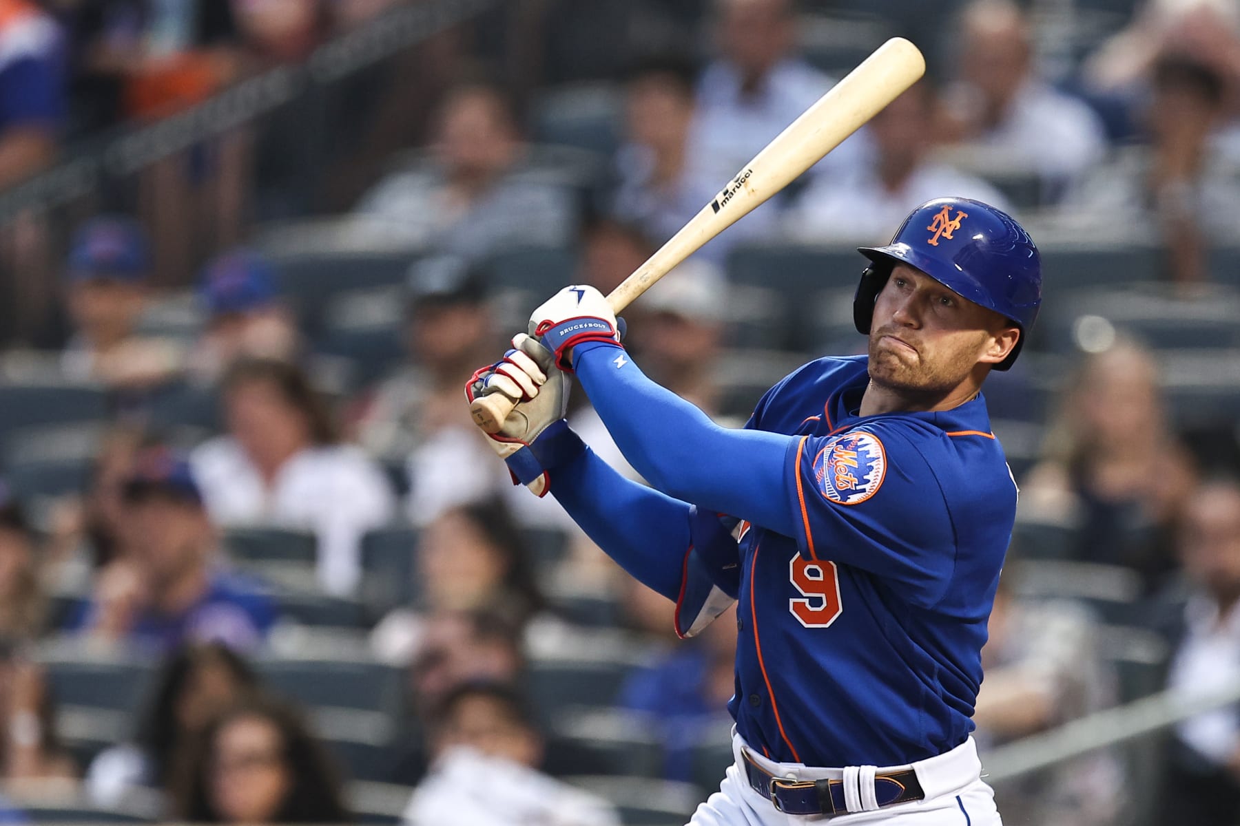 NEW YORK, NEW YORK - JULY 19: Brandon Nimmo #9 of the New York Mets hits an RBI-double during the fourth inning against the Chicago White Sox at Citi Field on July 19, 2023 in New York City. (Photo by Dustin Satloff/Getty Images) NEW YORK, NEW YORK - JULY 19: Brandon Nimmo #9 of the New York Mets hits an RBI-double during the fourth inning against the Chicago White Sox at Citi Field on July 19, 2023 in New York City. (Photo by Dustin Satloff/Getty Images)