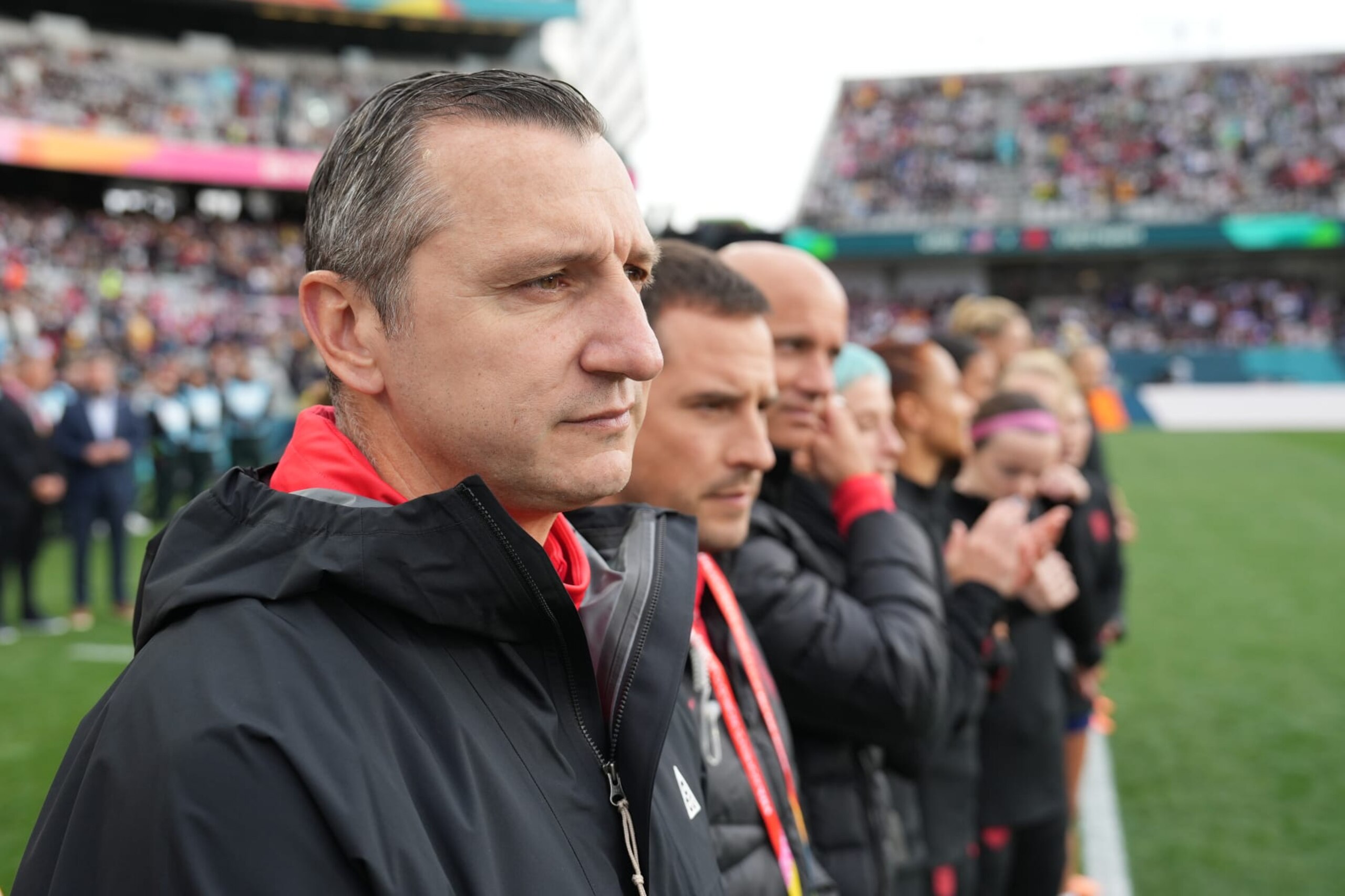 AUCKLAND, NEW ZEALAND - JULY 22: United States head coach Vlatko Andonovski along the sidelines prior to the FIFA Women's World Cup Australia & New Zealand 2023 Group E match between USA and Vietnam at Eden Park on July 22, 2023 in Auckland, New Zealand. (Photo by Brad Smith/USSF/Getty Images )