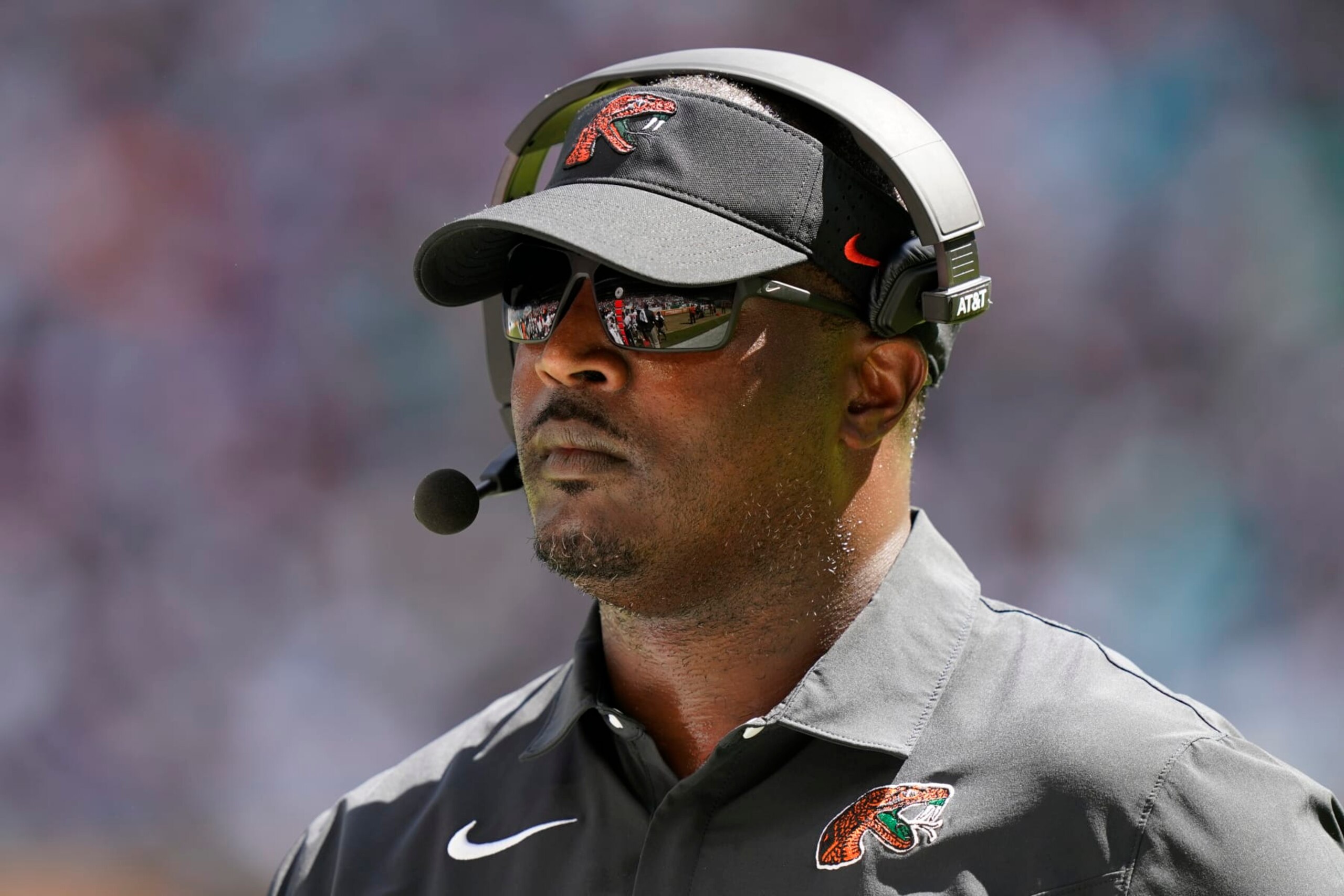 Florida A&M head coach Willie Simmons stands on the field during the first half of the Orange Blossom Classic NCAA college football game against Jackson State, Sunday, Sept. 4, 2022, in Miami Gardens, Fla. (AP Photo/Lynne Sladky)