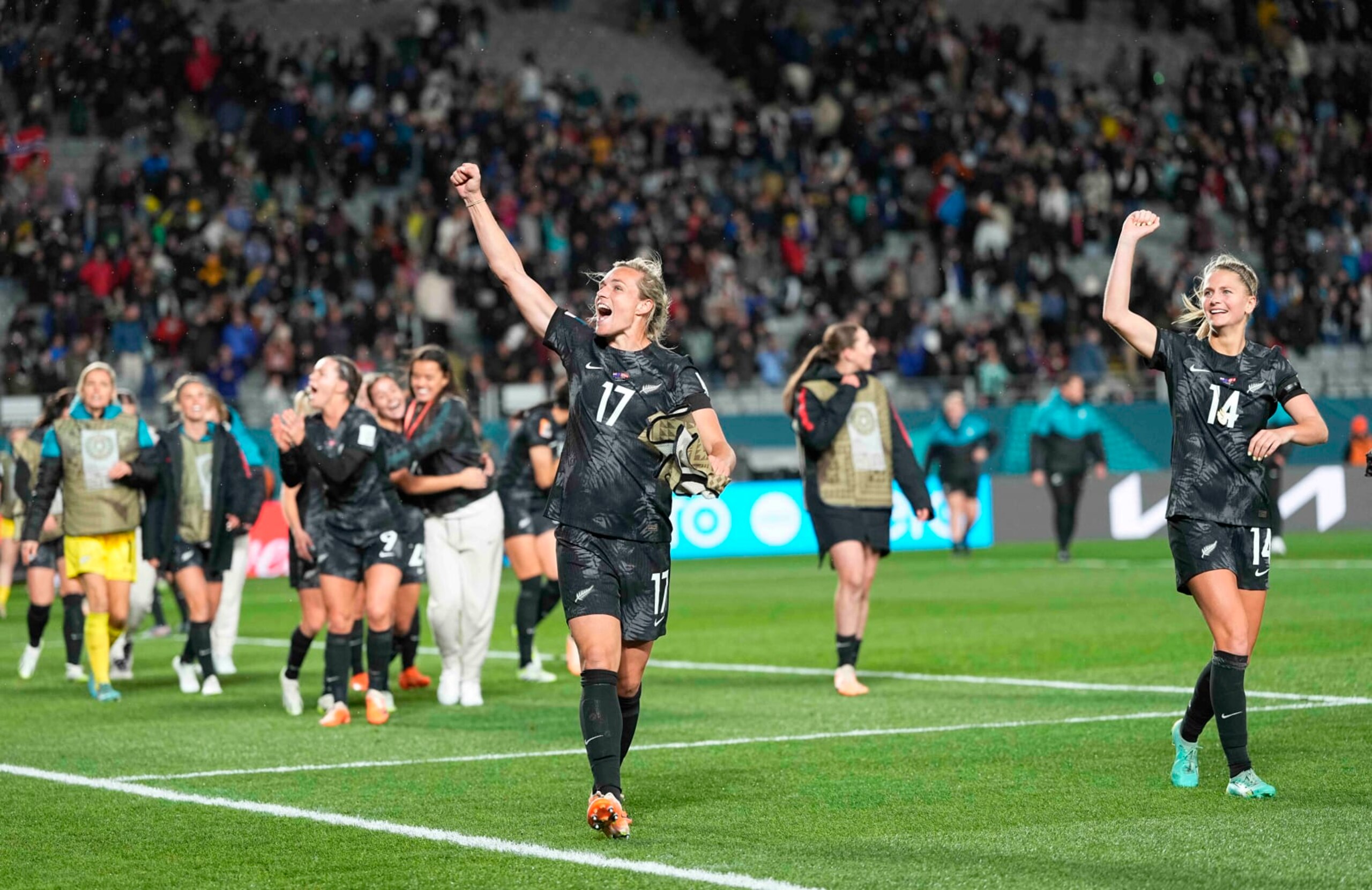 AUCKLAND, NEW ZEELAND - JULY 20: Hannah Wilkinson of New Zealand post game celebration after the FIFA Women's World Cup Australia and New Zealand 2023 Group A match between New Zealand and Norway at Eden Park on July 20, 2023 in Auckland, New Zealand. (Photo by Ulrik Pedersen/DeFodi Images via Getty Images)