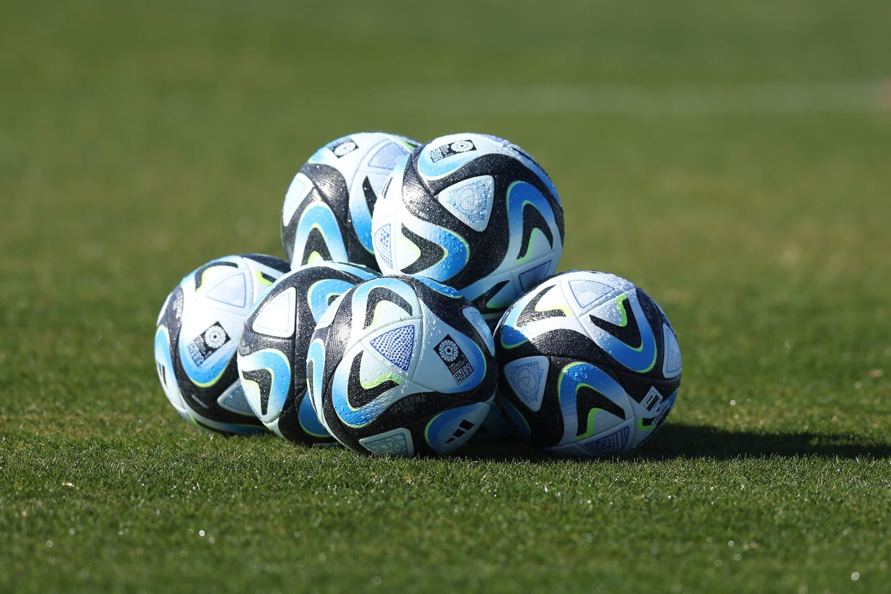 WYONG, AUSTRALIA - JULY 22: Officail balls during a Germany Open Training Session during the FIFA Women's World Cup Australia & New Zealand 2023 at Central Coast Regional Sporting Complex on July 22, 2023 in Wyong, Australia. (Photo by Scott Gardiner/Getty Images)