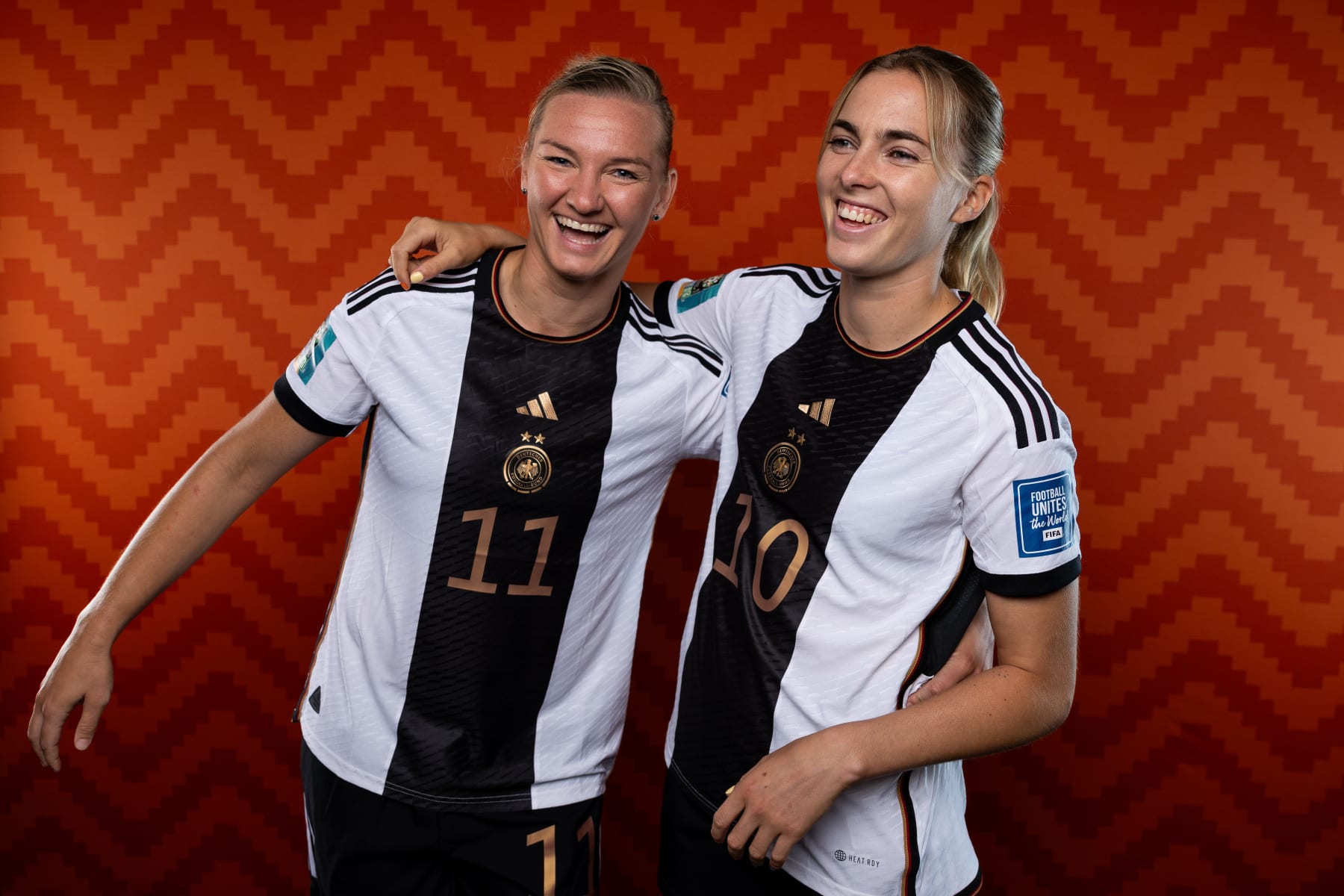SYDNEY, AUSTRALIA - JULY 18: (L-R) Alexandra Popp and Laura Freigang of Germany pose for a portrait during the official FIFA Women's World Cup Australia & New Zealand 2023 portrait session on July 18, 2023 in Sydney, Australia. (Photo by Matt King - FIFA/FIFA via Getty Images)