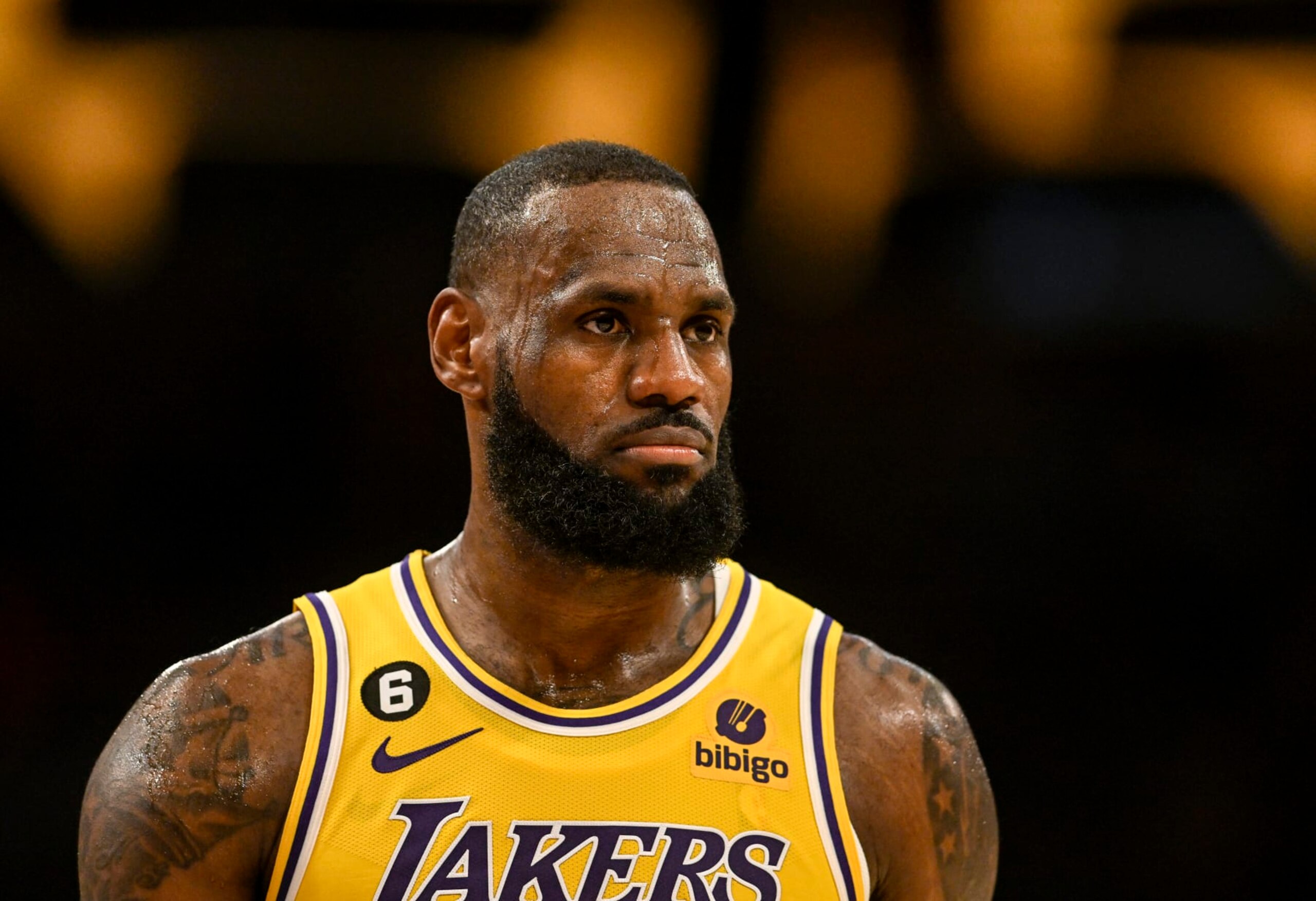 LOS ANGELES, CA - MAY 22: LeBron James (6) of the Los Angeles Lakers stands on the court during the second quarter agains the Denver Nuggets in the Western Conference finals game 4 at Crypto.com Arena in Los Angeles on Monday, May 22, 2023. (Photo by AAron Ontiveroz/The Denver Post)