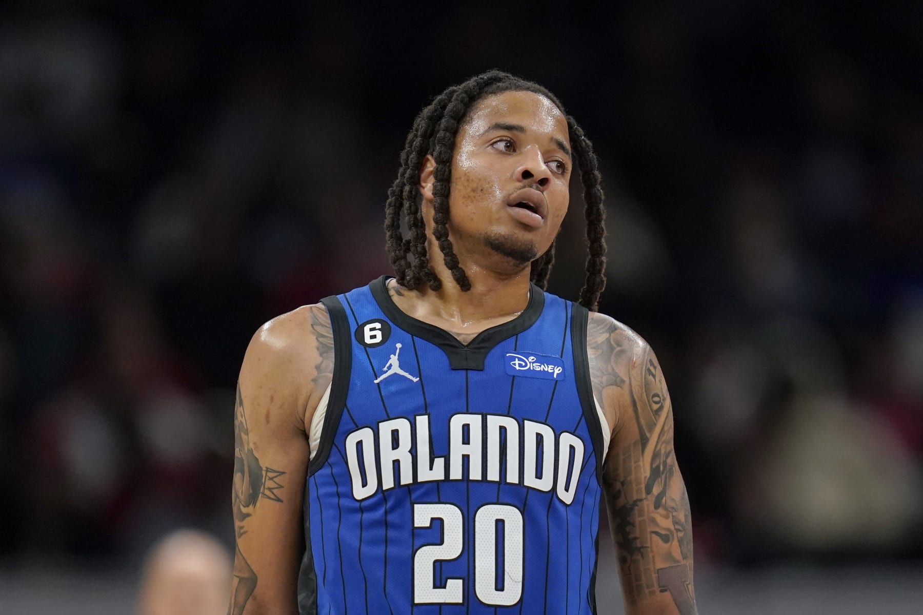 WASHINGTON, DC - MARCH 31: Markelle Fultz #20 of the Orlando Magic looks on during the game against the Washington Wizards at Capital One Arena on March 31, 2023 in Washington, DC. NOTE TO USER: User expressly acknowledges and agrees that, by downloading and or using this photograph, User is consenting to the terms and conditions of the Getty Images License Agreement. (Photo by Jess Rapfogel/Getty Images)