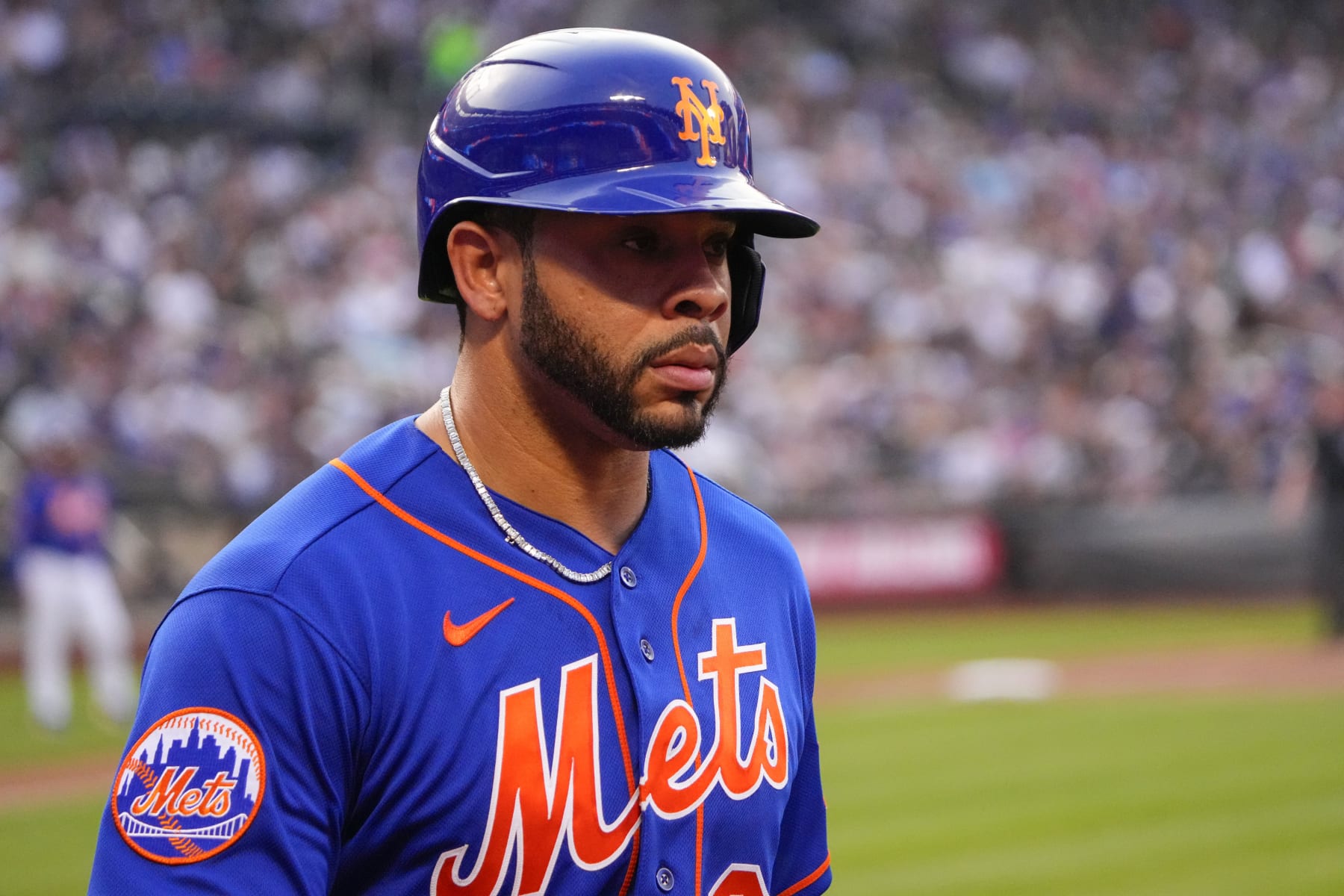 FLUSHING, NY - JULY 18: New York Mets Left Fielder Tommy Pham (28) during the first inning of the Major League Baseball game between the Chicago White Sox and New York Mets on July 18, 2023, at Citi Field in Flushing, NY. (Photo by Gregory Fisher/Icon Sportswire via Getty Images)