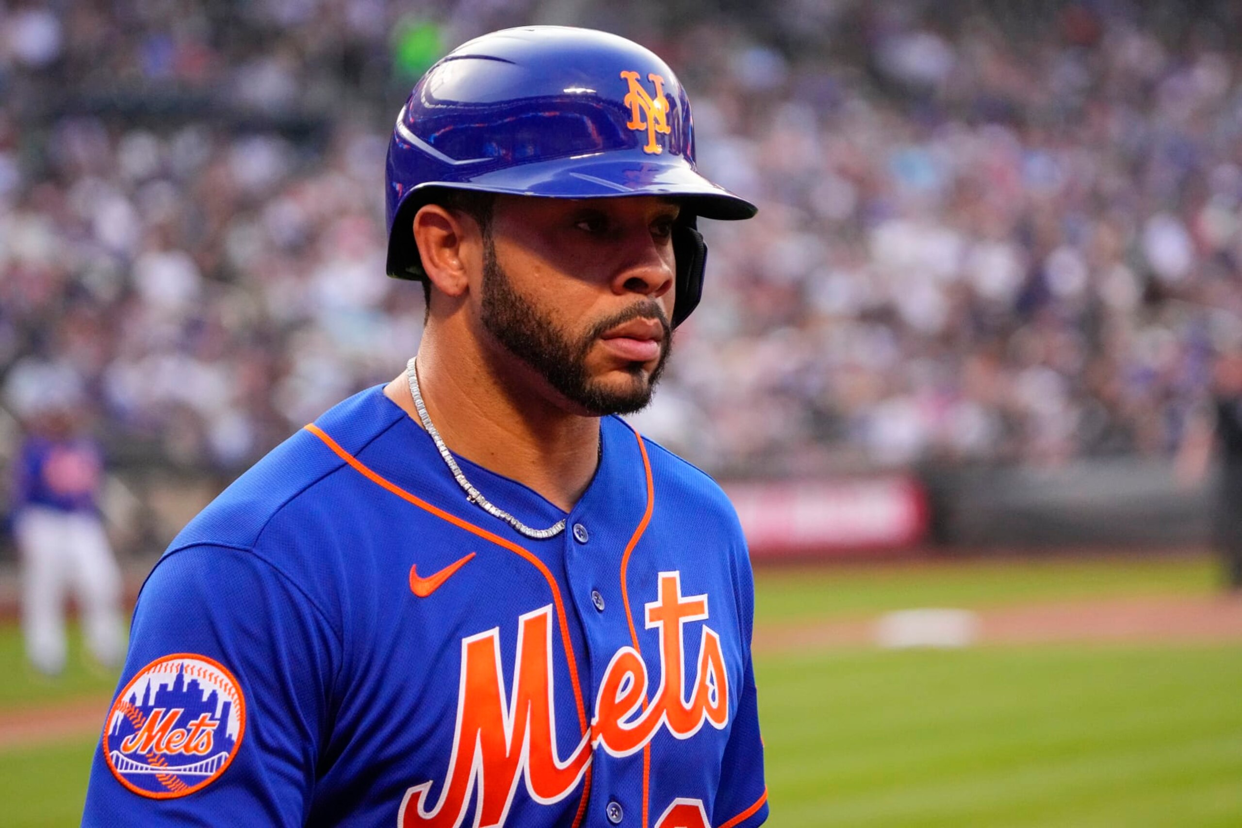 FLUSHING, NY - JULY 18: New York Mets Left Fielder Tommy Pham (28) during the first inning of the Major League Baseball game between the Chicago White Sox and New York Mets on July 18, 2023, at Citi Field in Flushing, NY. (Photo by Gregory Fisher/Icon Sportswire via Getty Images)