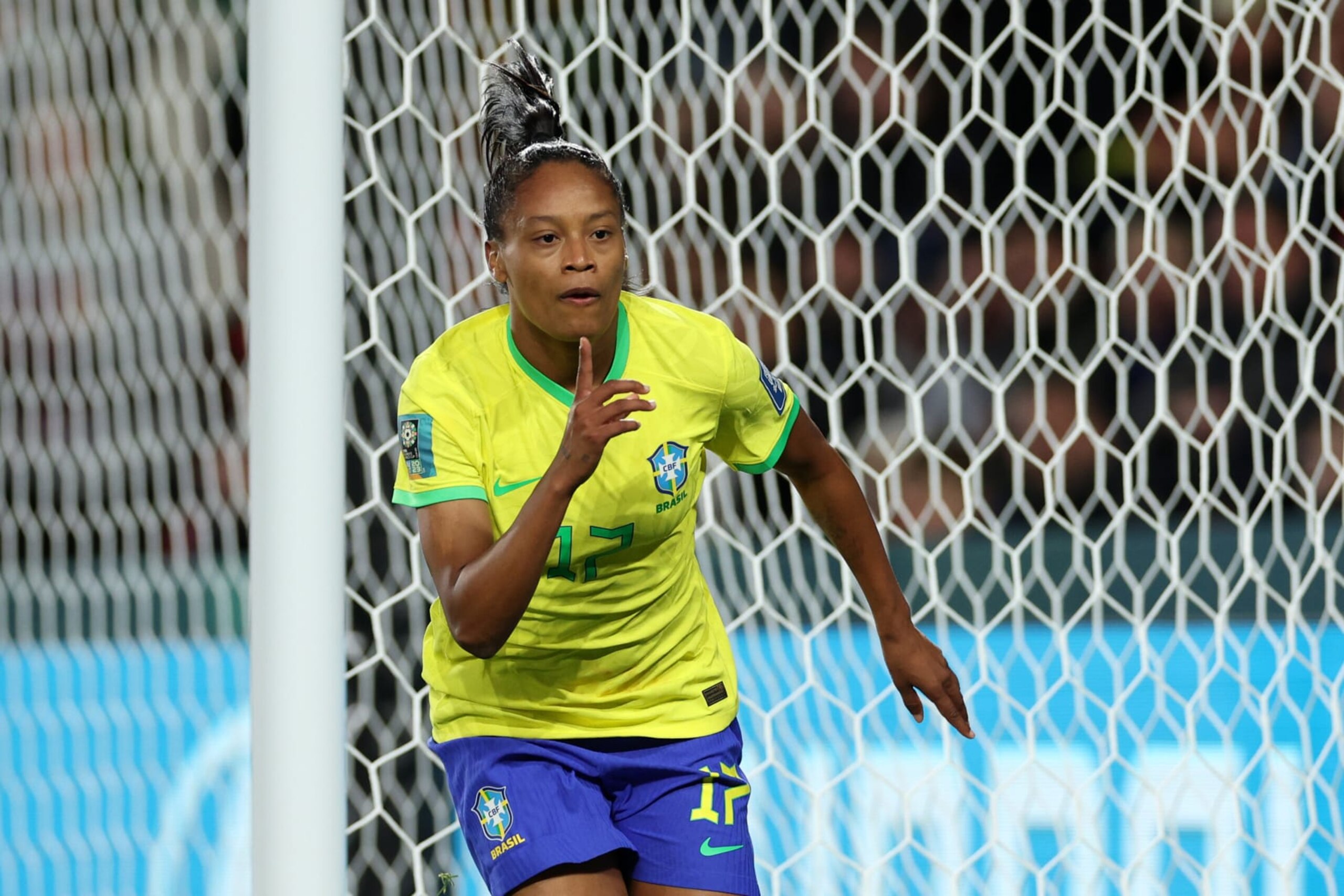 ADELAIDE, AUSTRALIA - JULY 24: Ary Borges of Brazil celebrates after scoring her team's second goal during the FIFA Women's World Cup Australia & New Zealand 2023 Group F match between Brazil and Panama at Hindmarsh Stadium on July 24, 2023 in Adelaide / Tarntanya, Australia. (Photo by Elsa - FIFA/FIFA via Getty Images)