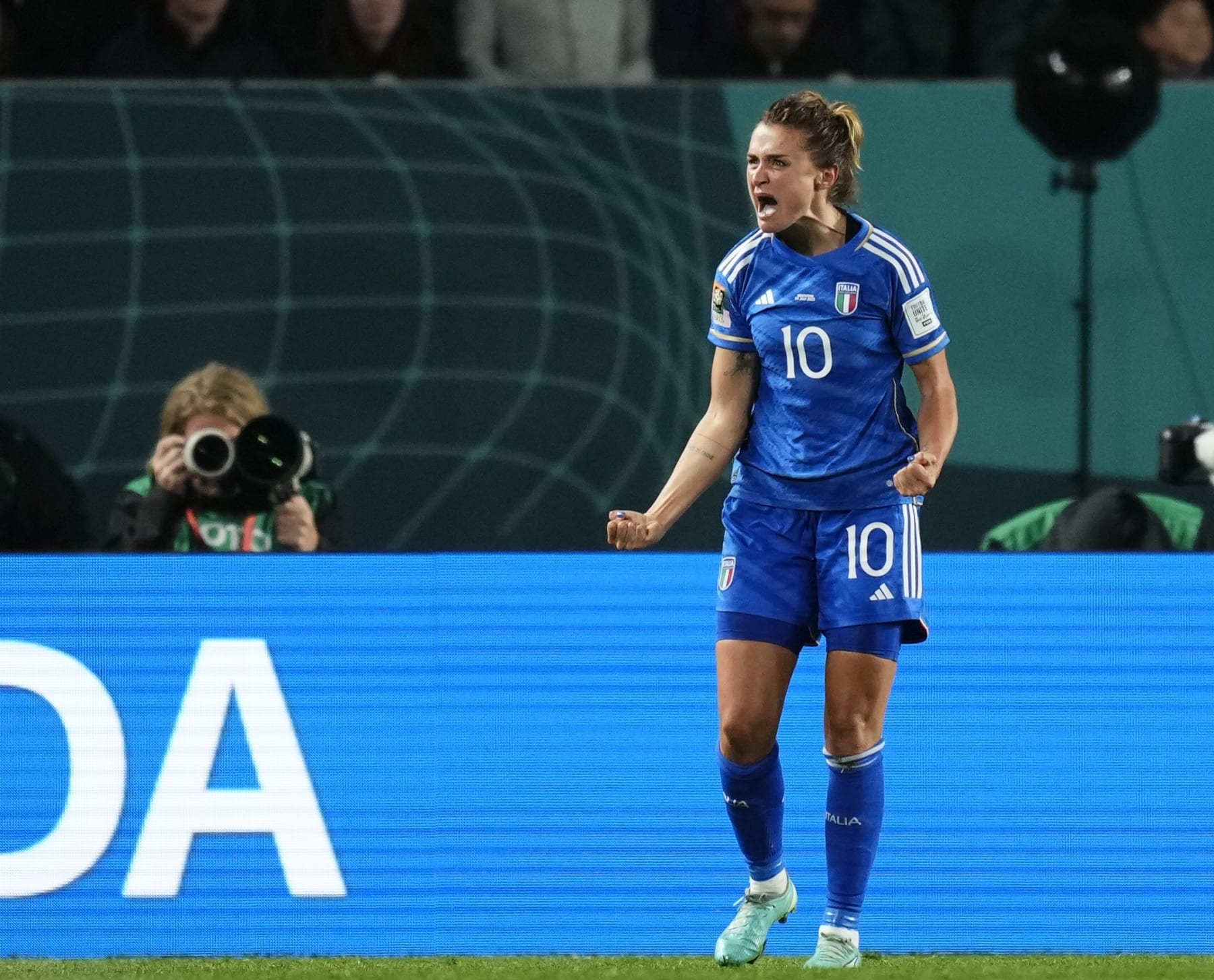 AUCKLAND, NEW ZEALAND - JULY 24: Cristiana Girelli (10) of Italy celebrates after scoring her team's first goal during the FIFA Women's World Cup Australia and New Zealand 2023 Group G match between Italy and Argentina at Eden Park in Auckland, New Zealand on July 24, 2023. (Photo by Jose Hernandez/Anadolu Agency via Getty Images)