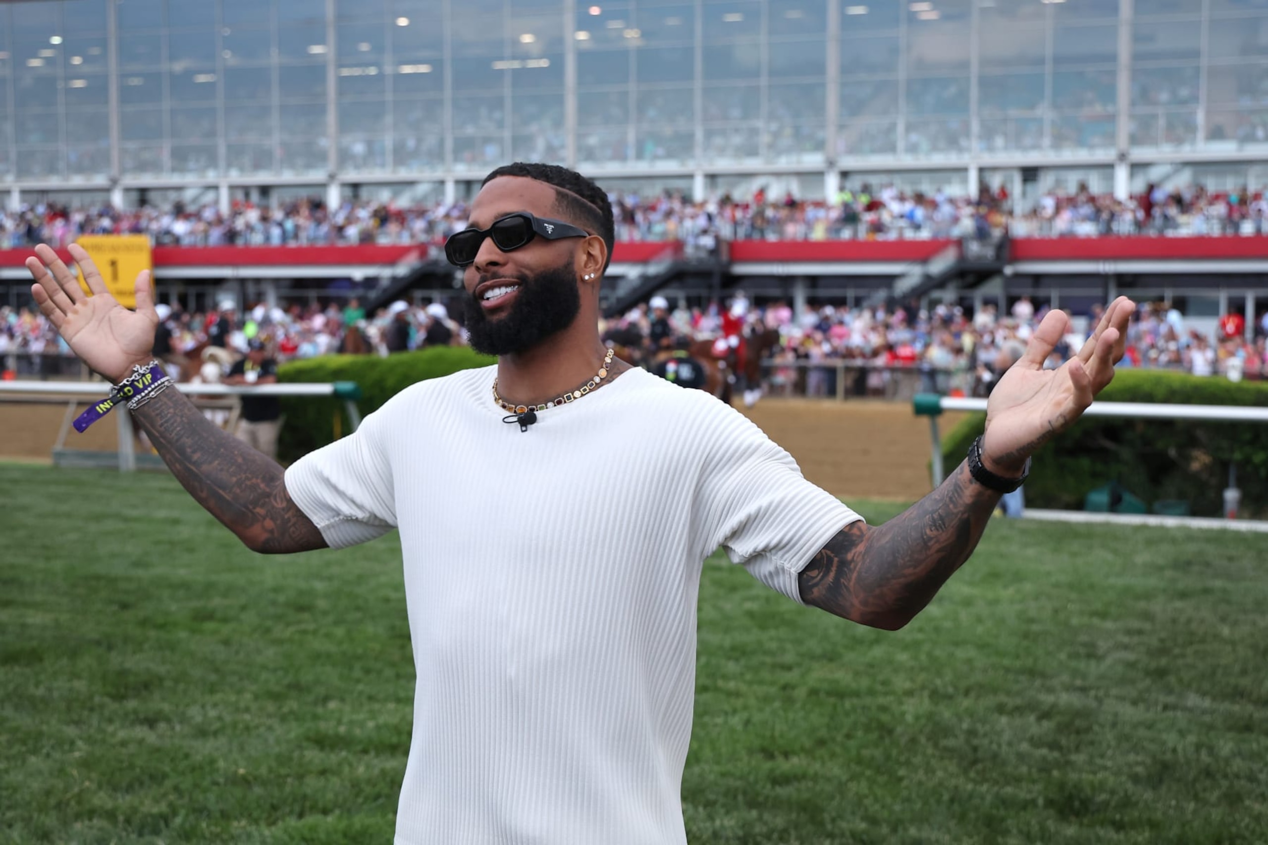 BALTIMORE, MARYLAND - MAY 20: Odell Beckham Jr. attends Preakness 148 Hosted By 1/ST at Pimlico Race Course on May 20, 2023 in Baltimore, Maryland. (Photo by Paul Morigi/Getty Images for Preakness 148 )