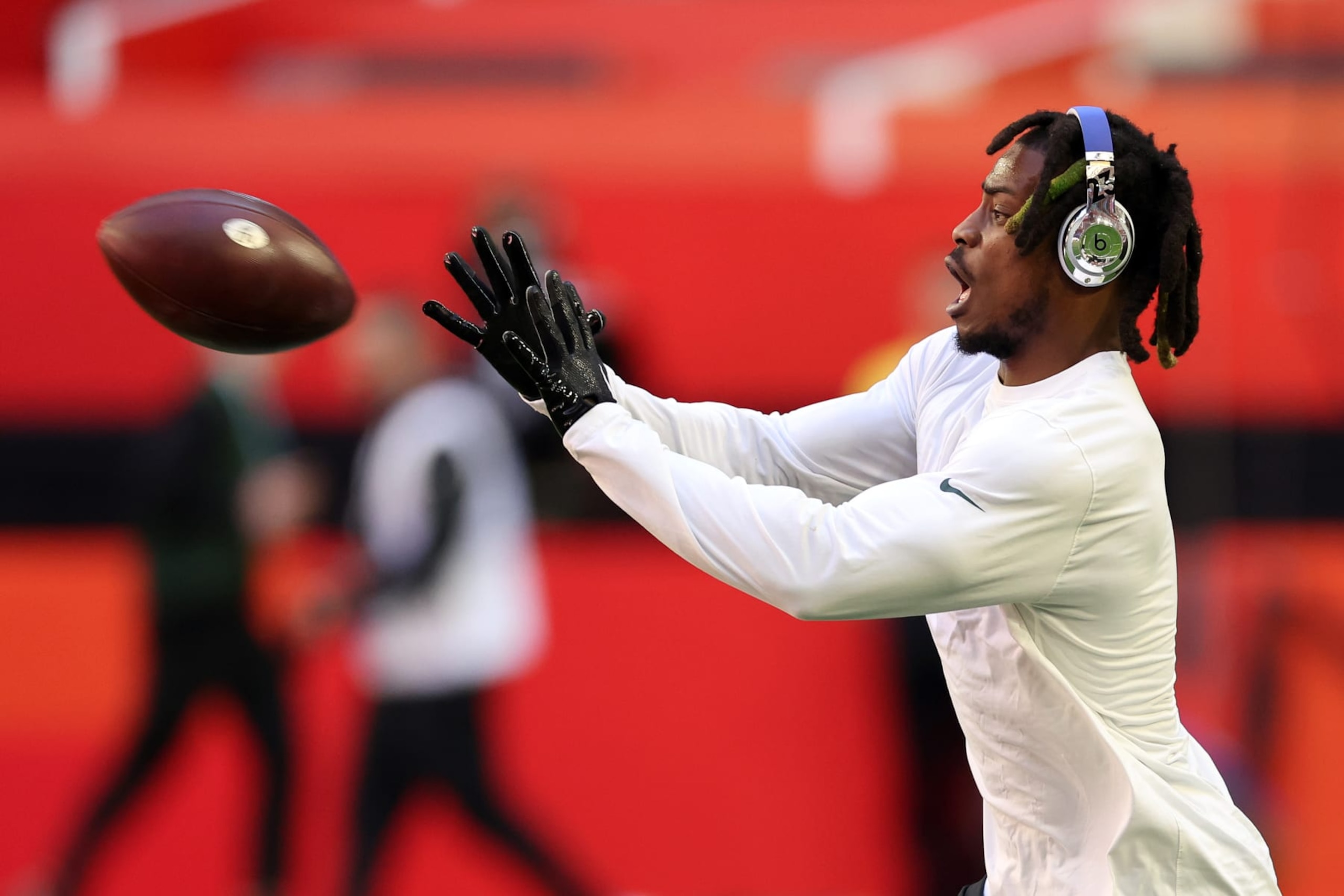 GLENDALE, ARIZONA - FEBRUARY 12: C.J. Gardner-Johnson #23 of the Philadelphia Eagles warms up before playing against the Kansas City Chiefs in Super Bowl LVII at State Farm Stadium on February 12, 2023 in Glendale, Arizona. (Photo by Gregory Shamus/Getty Images)