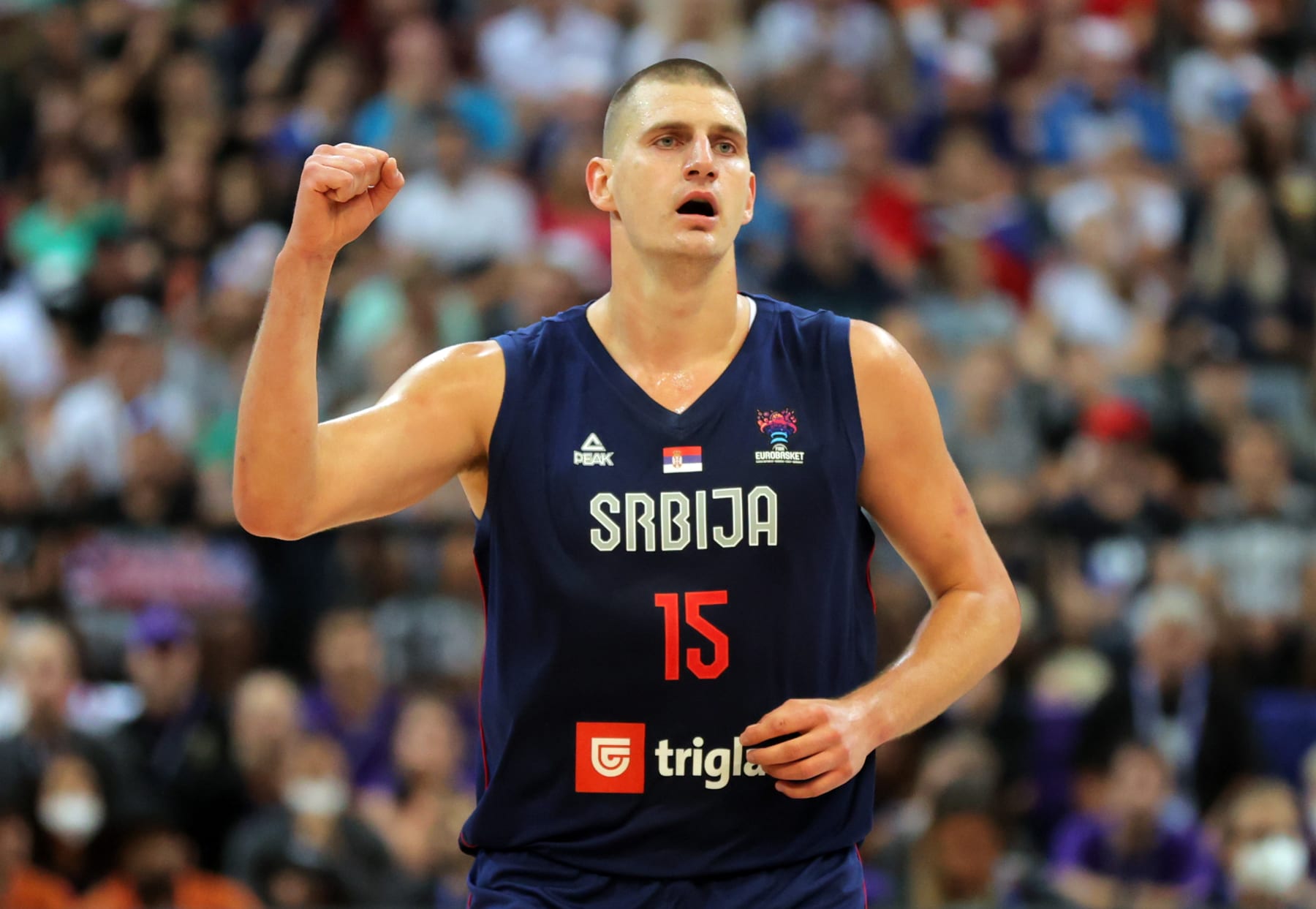 PRAGUE, CZECH REPUBLIC - SEPTEMBER 03: Nikola Jokic of Serbia   during the FIBA EuroBasket 2022 group D match between Czech Republic and Serbia at O2 Arena Prague on September 3, 2022 in Prague, Czech Republic. (Photo by Pedja Milosavljevic/DeFodi Images via Getty Images)