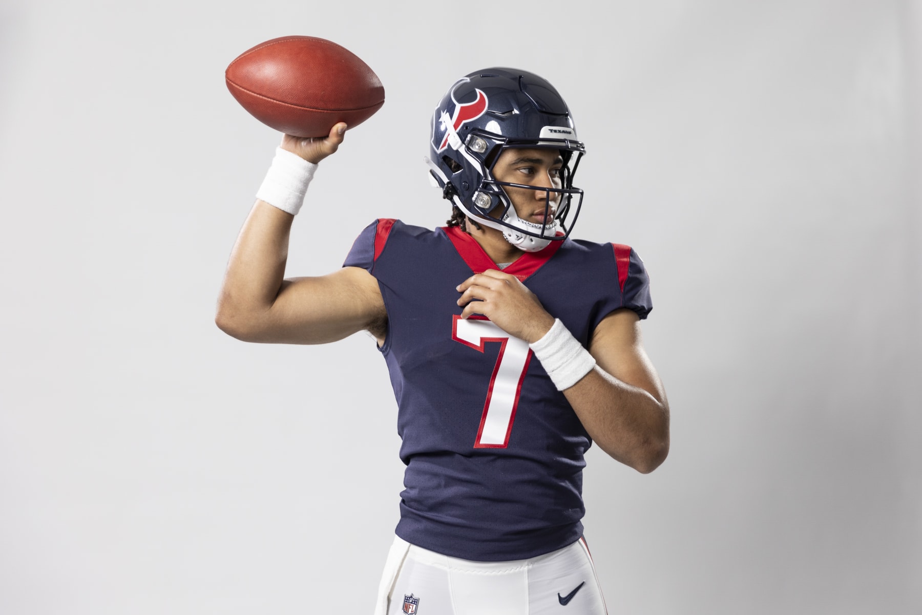 LOS ANGELES, CALIFORNIA - MAY 20: C.J. Stroud #7 of the Houston Texans poses for a portrait during the NFLPA Rookie Premiere on May 20, 2023 in Los Angeles, California. (Photo by Michael Owens/Getty Images)