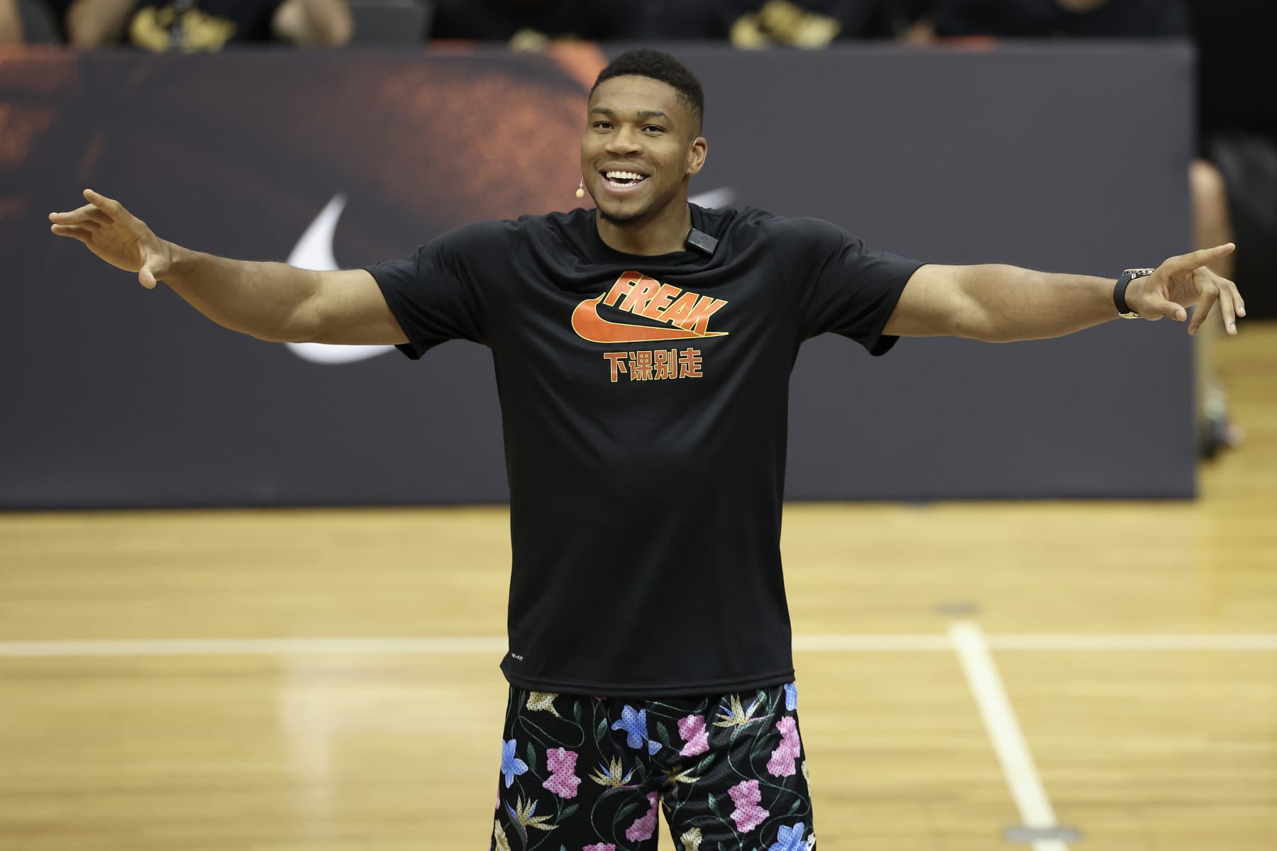 BEIJING, CHINA - JULY 09: NBA player Giannis Antetokounmpo attends a promotional event during his visit to China at Beijing Sport University on July 9, 2023 in Beijing, China. (Photo by Lintao Zhang/Getty Images)