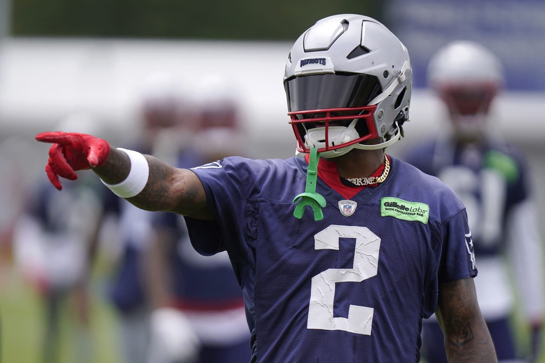 New England Patriots cornerback Jalen Mills (2) takes part in drills at the NFL football team's practice facility, Tuesday, June 13, 2023, in Foxborough, Mass. (AP Photo/Steven Senne)