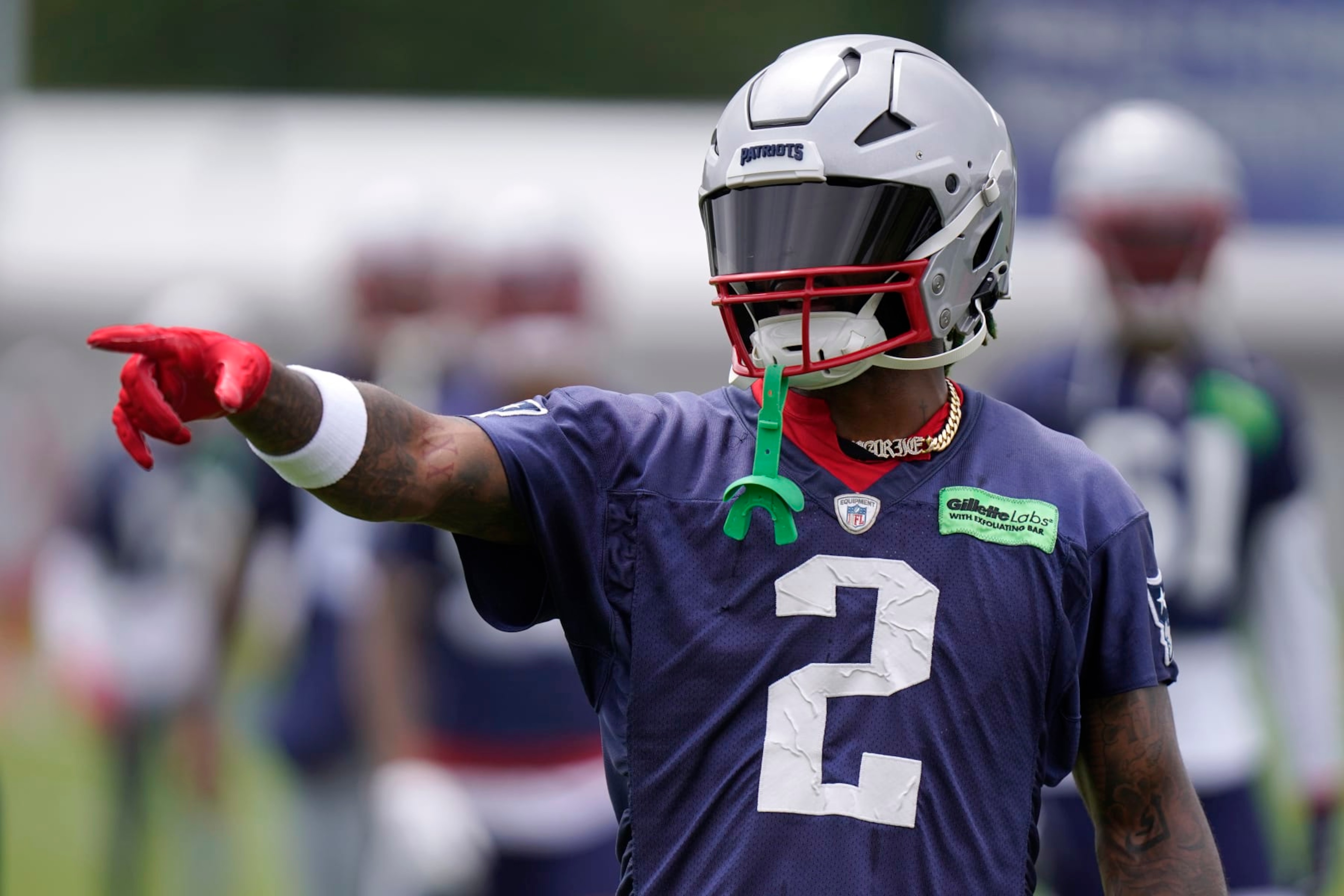 New England Patriots cornerback Jalen Mills (2) takes part in drills at the NFL football team's practice facility, Tuesday, June 13, 2023, in Foxborough, Mass. (AP Photo/Steven Senne) New England Patriots cornerback Jalen Mills (2) takes part in drills at the NFL football team's practice facility, Tuesday, June 13, 2023, in Foxborough, Mass. (AP Photo/Steven Senne)