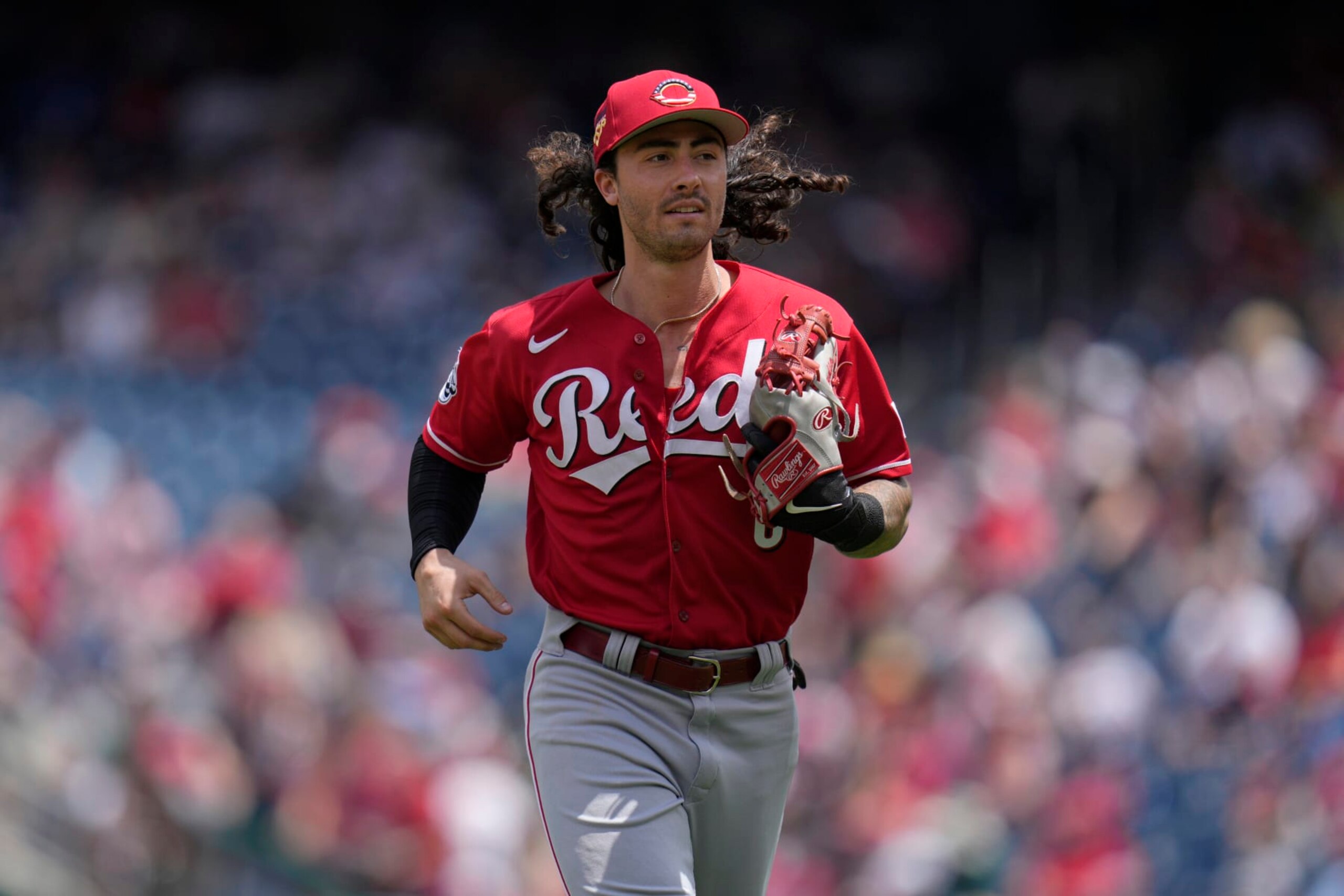 WASHINGTON, DC - JULY 04: Jonathan India #6 of the Cincinnati Reds jogs to the dugout after the seventh inning against the Washington Nationals at Nationals Park on July 04, 2023 in Washington, DC. (Photo by Jess Rapfogel/Getty Images)
