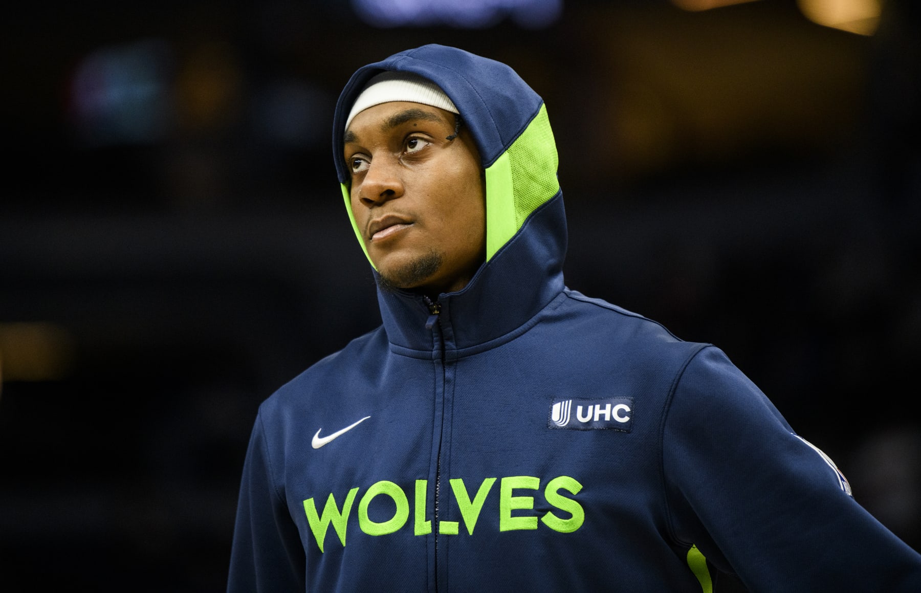 MINNEAPOLIS, MN - APRIL 09: Jaden McDaniels #3 of the Minnesota Timberwolves warms up before the game against the New Orleans Pelicans at Target Center on April 9, 2023 in Minneapolis, Minnesota. (Photo by Stephen Maturen/Getty Images) NOTE TO USER: User expressly acknowledges and agrees that, by downloading and or using this photograph, User is consenting to the terms and conditions of the Getty Images License Agreement.