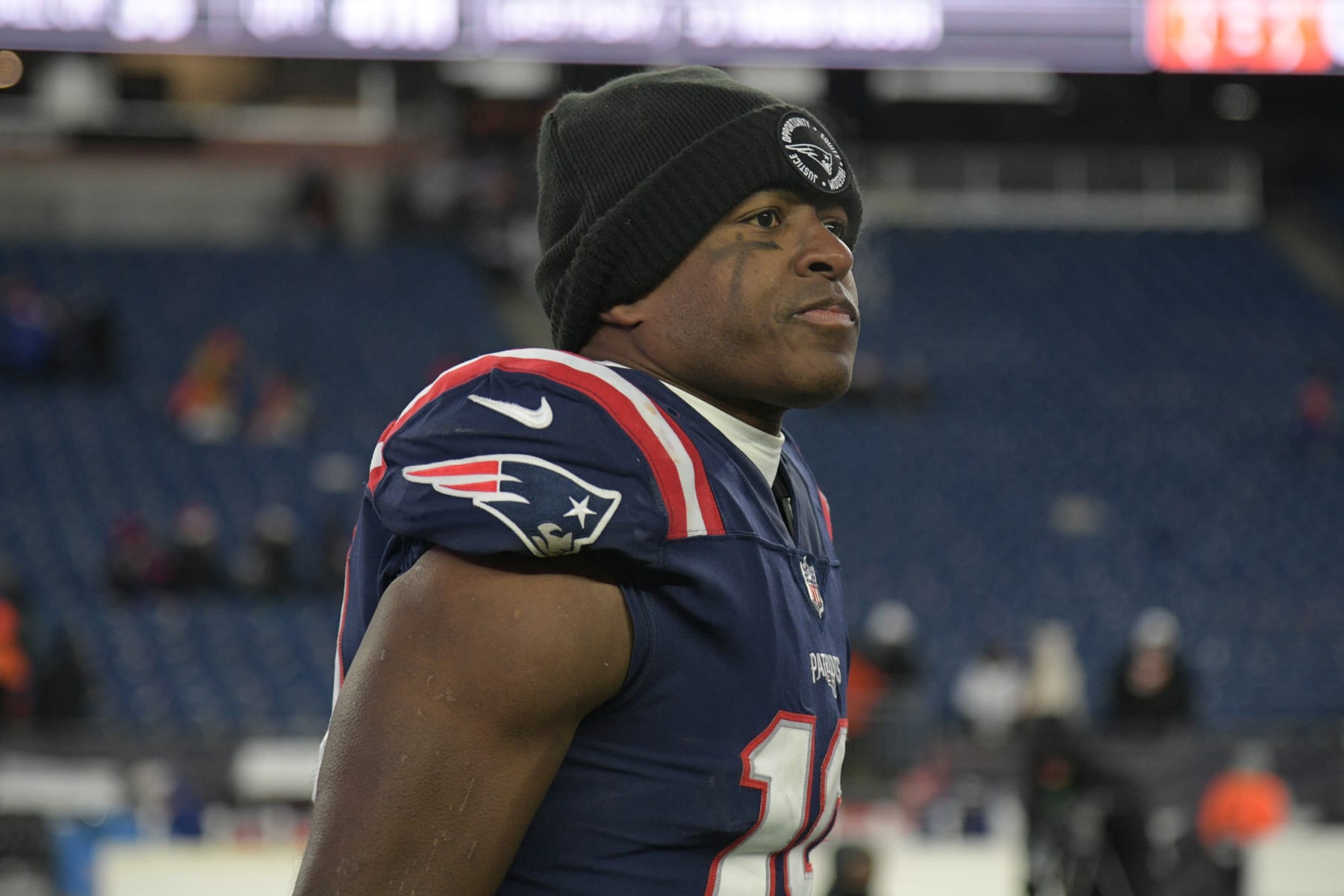 FOXBOROUGH, MA - DECEMBER 24: New England Patriots wide receiver Matthew Slater (18) looks on following a game between the New England Patriots and the Cincinnati Bengals on December 24, 2022, at Gillette Stadium in Foxborough, Massachusetts. The Bengals defeated the Patriots 22-18. (Photo by Erica Denhoff/Icon Sportswire via Getty Images)