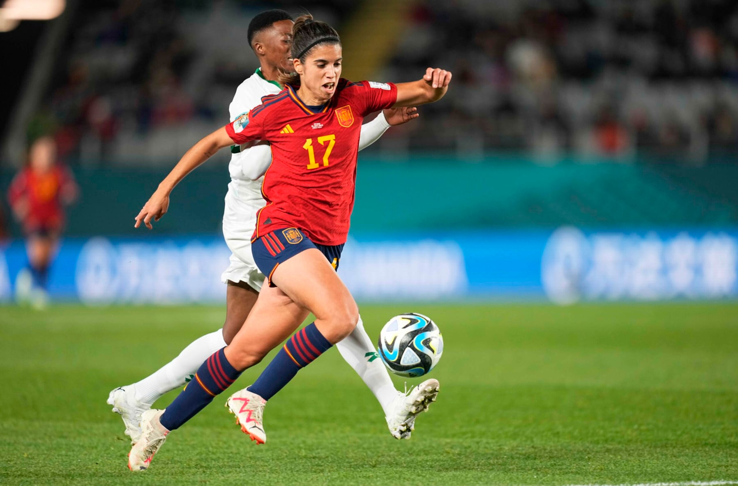 AUCKLAND, NEW ZEELAND - JULY 26: Alba Redondo of Spain controls the ball during the FIFA Women's World Cup Australia & New Zealand 2023 Group C match between Spain and Zambia at Eden Park on July 26, 2023 in Auckland, New Zealand. (Photo by Ulrik Pedersen/DeFodi Images via Getty Images)