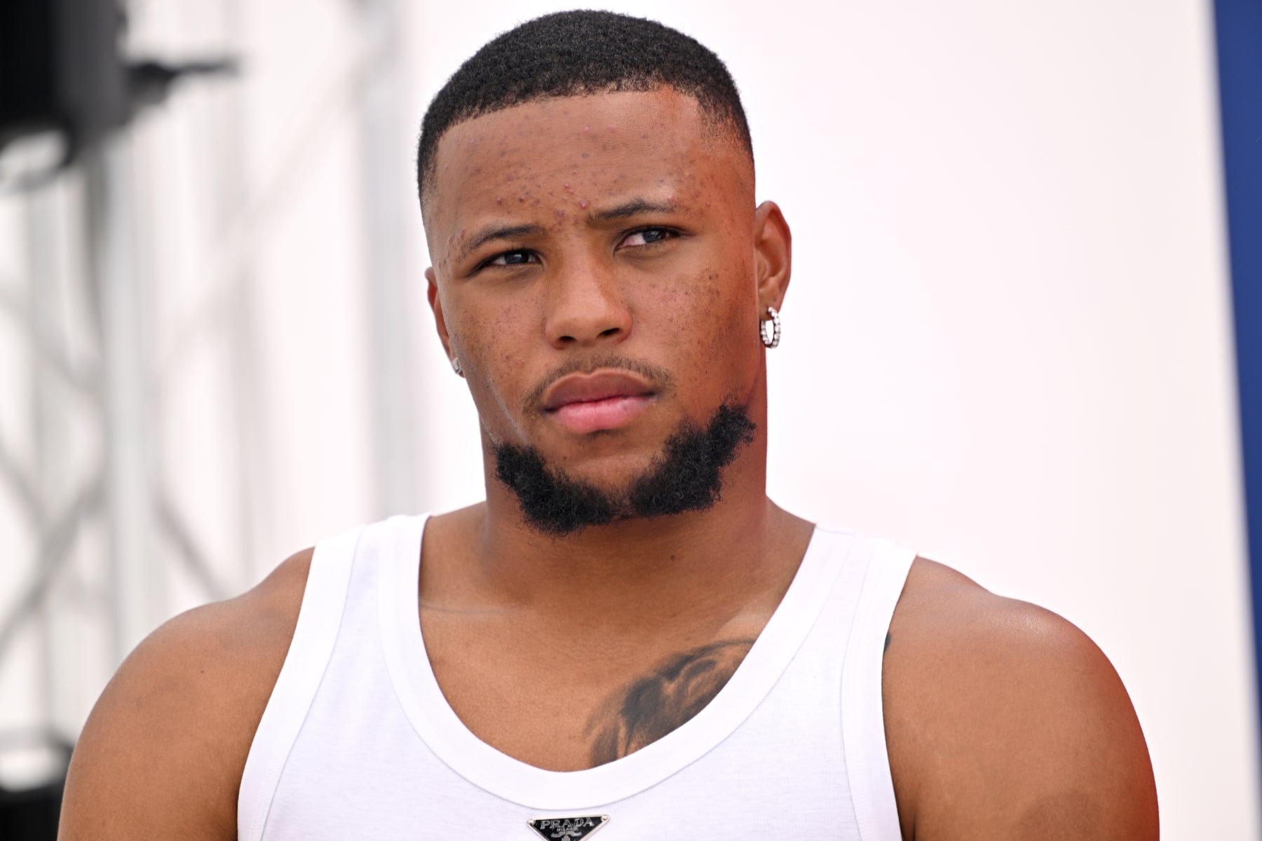 CANNES, FRANCE - JUNE 20: Saquon Barkley speaks on stage during Stagwell Panels at Cannes Lions on June 20, 2023 in Cannes, France. (Photo by Lionel Hahn/Getty Images for Stagwell)