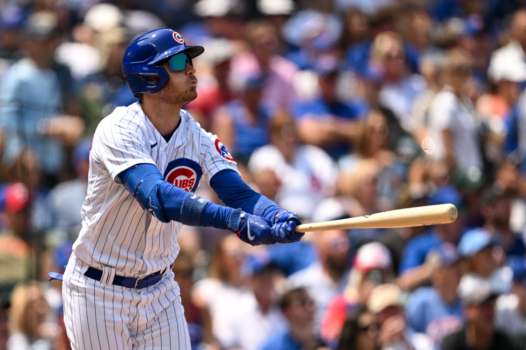 CHICAGO, ILLINOIS - JULY 23: Cody Bellinger #24 of the Chicago Cubs hits a two-run home run in the first inning of the game against the St. Louis Cardinals at Wrigley Field on July 23, 2023 in Chicago, Illinois. (Photo by Quinn Harris/Getty Images)