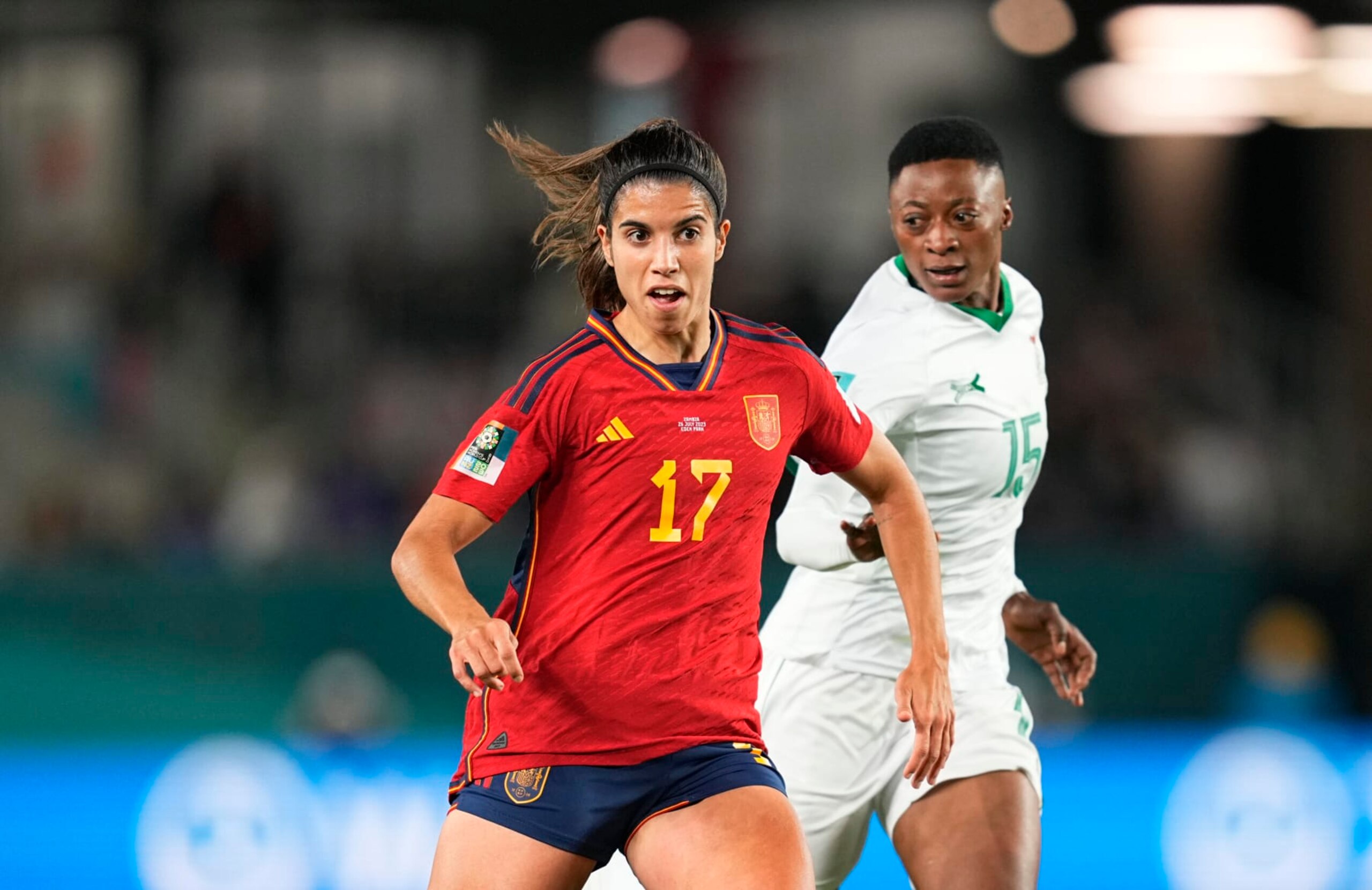 AUCKLAND, NEW ZEELAND - JULY 26: Alba Redondo of Spain looks on during the FIFA Women's World Cup Australia & New Zealand 2023 Group C match between Spain and Zambia at Eden Park on July 26, 2023 in Auckland, New Zealand. (Photo by Ulrik Pedersen/DeFodi Images via Getty Images)