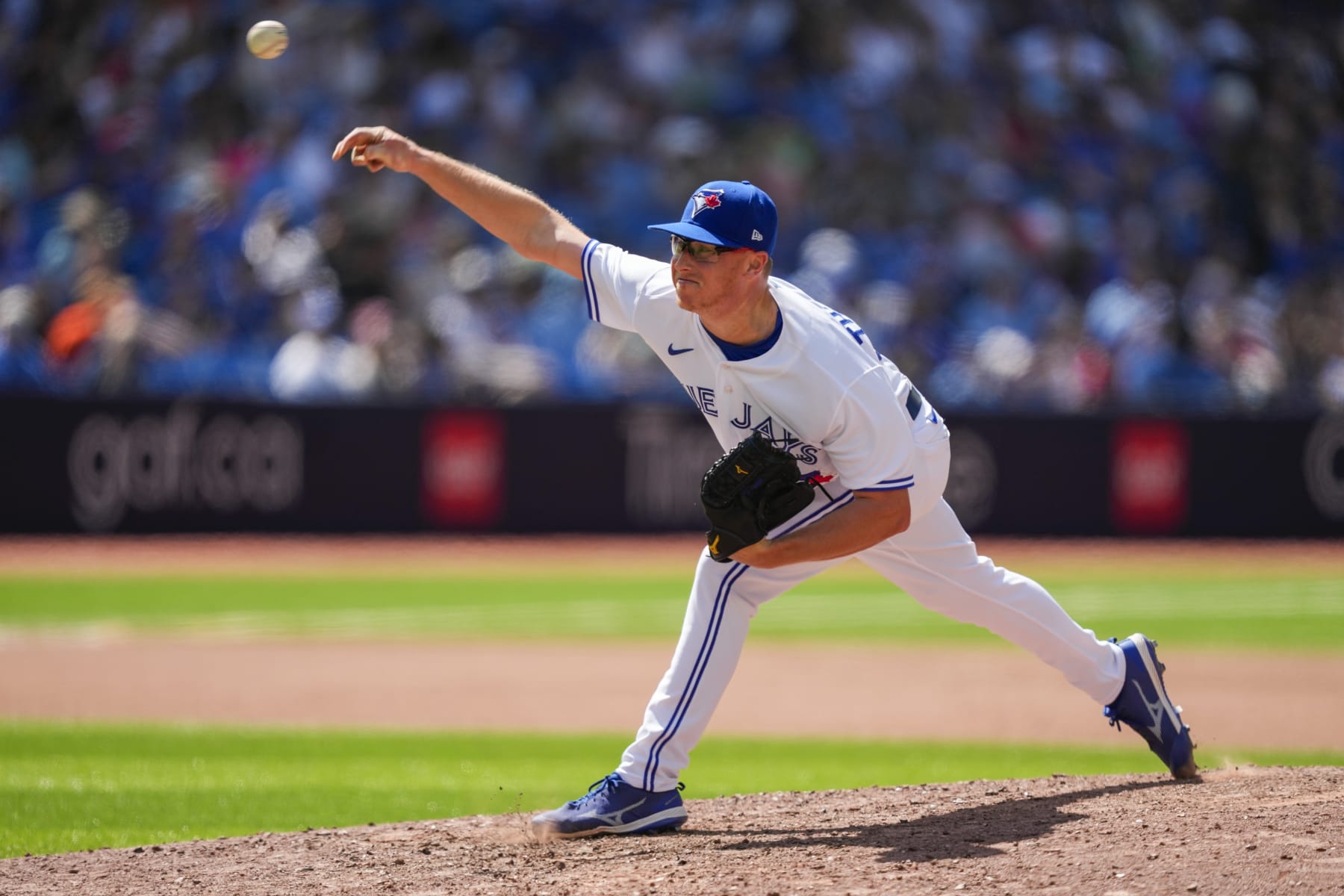 TORONTO, ON - JUNE 25: Trent Thornton #57 of the Toronto Blue Jays throws against the Oakland Athletics during the eighth inning in their MLB game at the Rogers Centre on June 25, 2023 in Toronto, Canada. (Photo by Andrew Lahodynskyj/Getty Images)