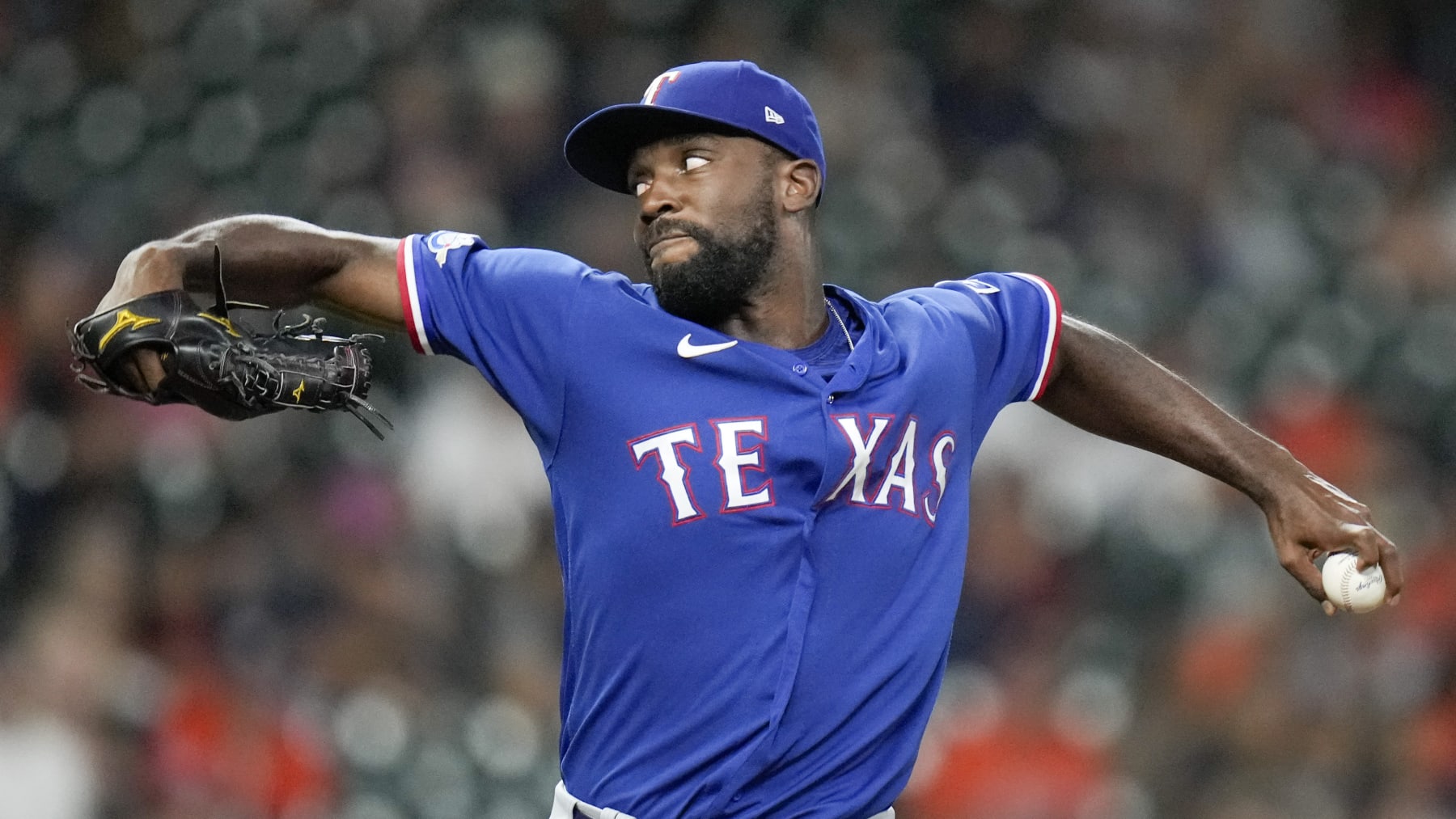 Texas Rangers relief pitcher Taylor Hearn delivers during the fifth inning of a baseball game against the Houston Astros, Tuesday, Sept. 6, 2022, in Houston. (AP Photo/Eric Christian Smith)