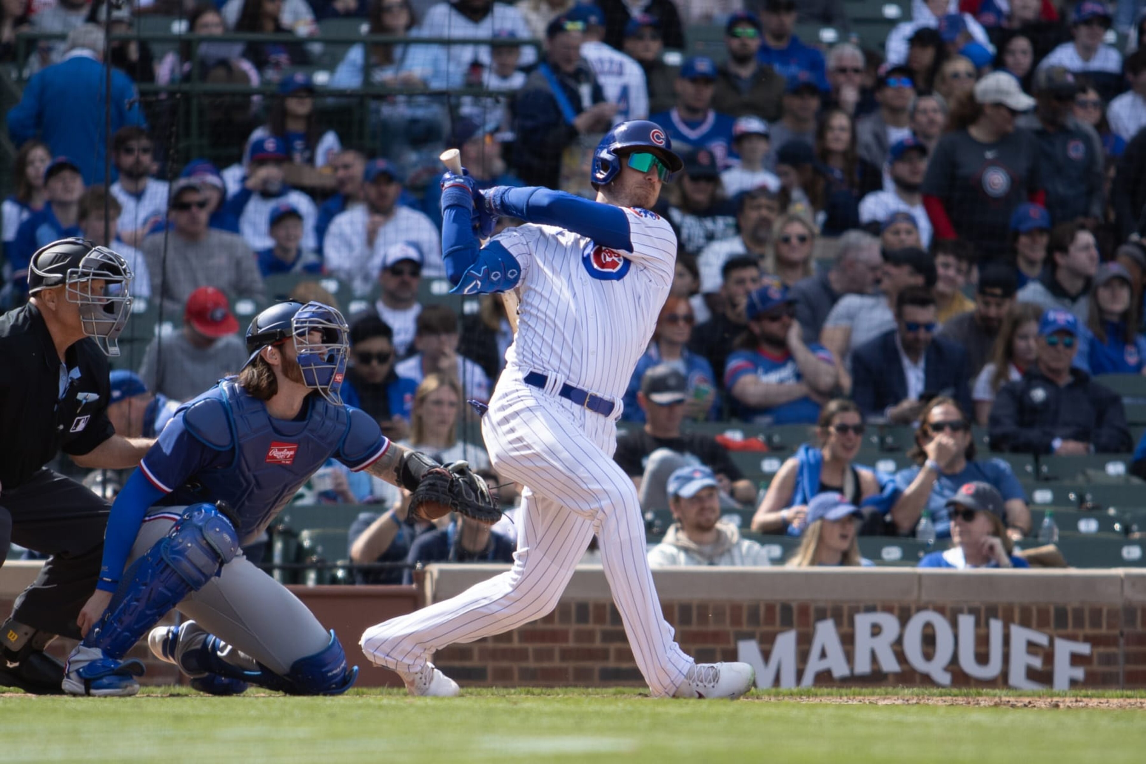 CHICAGO, IL - APRIL 09: Chicago Cubs center fielder Cody Bellinger (24) during a Major League Baseball game between the Texas Rangers and the Chicago Cubs on April 09, 2023 at Wrigley Field in Chicago, IL. (Photo by John Smolek/Icon Sportswire via Getty Images) CHICAGO, IL - APRIL 09: Chicago Cubs center fielder Cody Bellinger (24) during a Major League Baseball game between the Texas Rangers and the Chicago Cubs on April 09, 2023 at Wrigley Field in Chicago, IL. (Photo by John Smolek/Icon Sportswire via Getty Images)