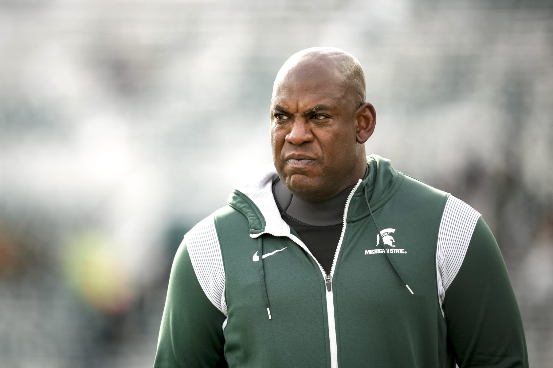 EAST LANSING, MICHIGAN - NOVEMBER 19: Head coach Mel Tucker of the Michigan State Spartans looks on before the game against the Indiana Hoosiers at Spartan Stadium on November 19, 2022 in East Lansing, Michigan. (Photo by Nic Antaya/Getty Images)
