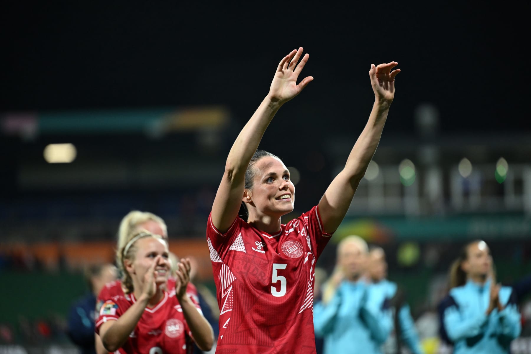 Simone Boye R of Denmark greets spectators after the group D match between Denmark and China at the 2023 FIFA Women's World Cup in Perth, Australia, July 22, 2023. (Photo by Li Yibo/Xinhua via Getty Images)