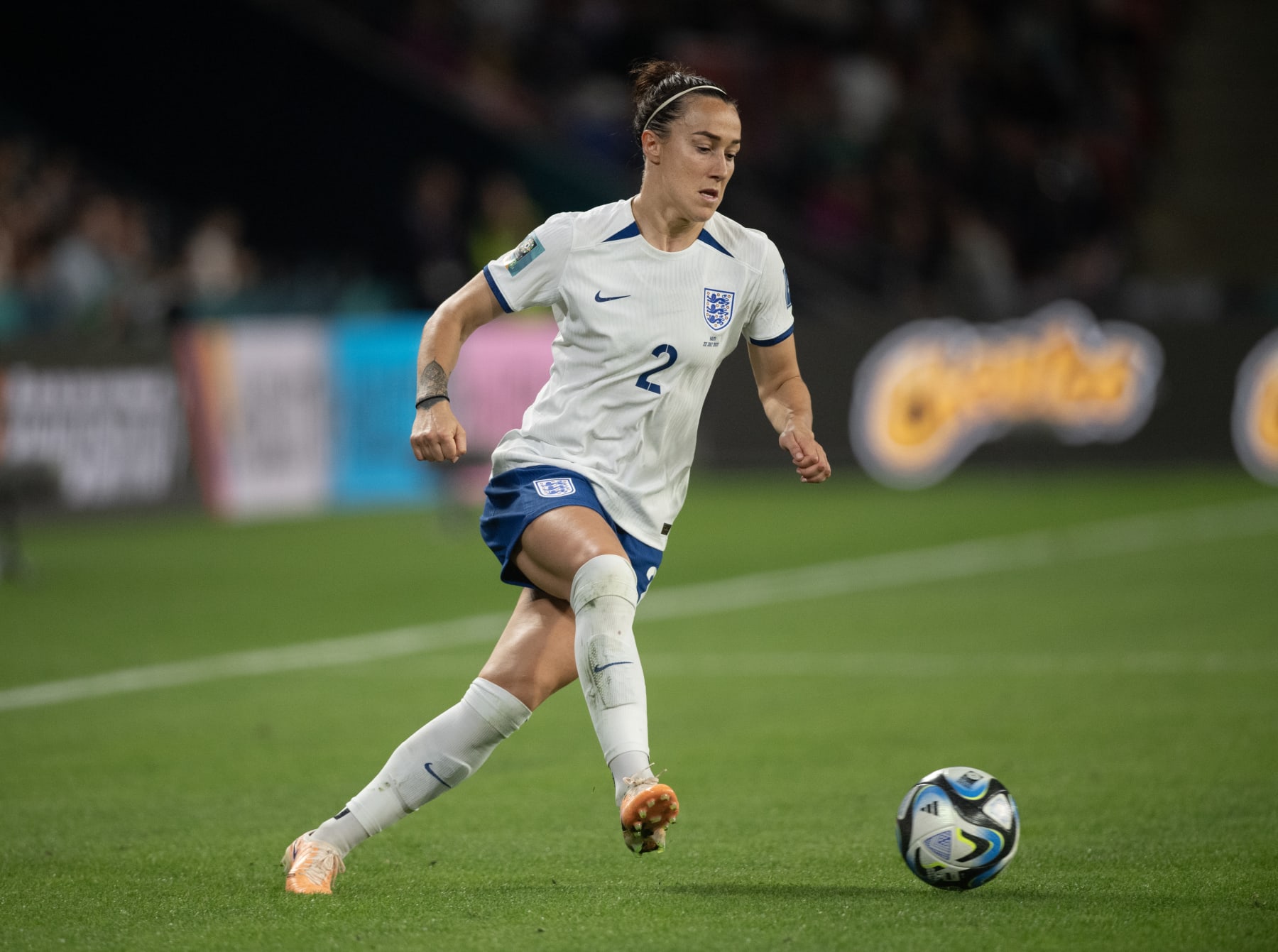 BRISBANE, AUSTRALIA - JULY 22: Lucy Bronze of England in action during the FIFA Women's World Cup Australia & New Zealand 2023 Group D match between England and Haiti at Brisbane Stadium on July 22, 2023 in Brisbane, Australia. (Photo by Joe Prior/Visionhaus via Getty Images)