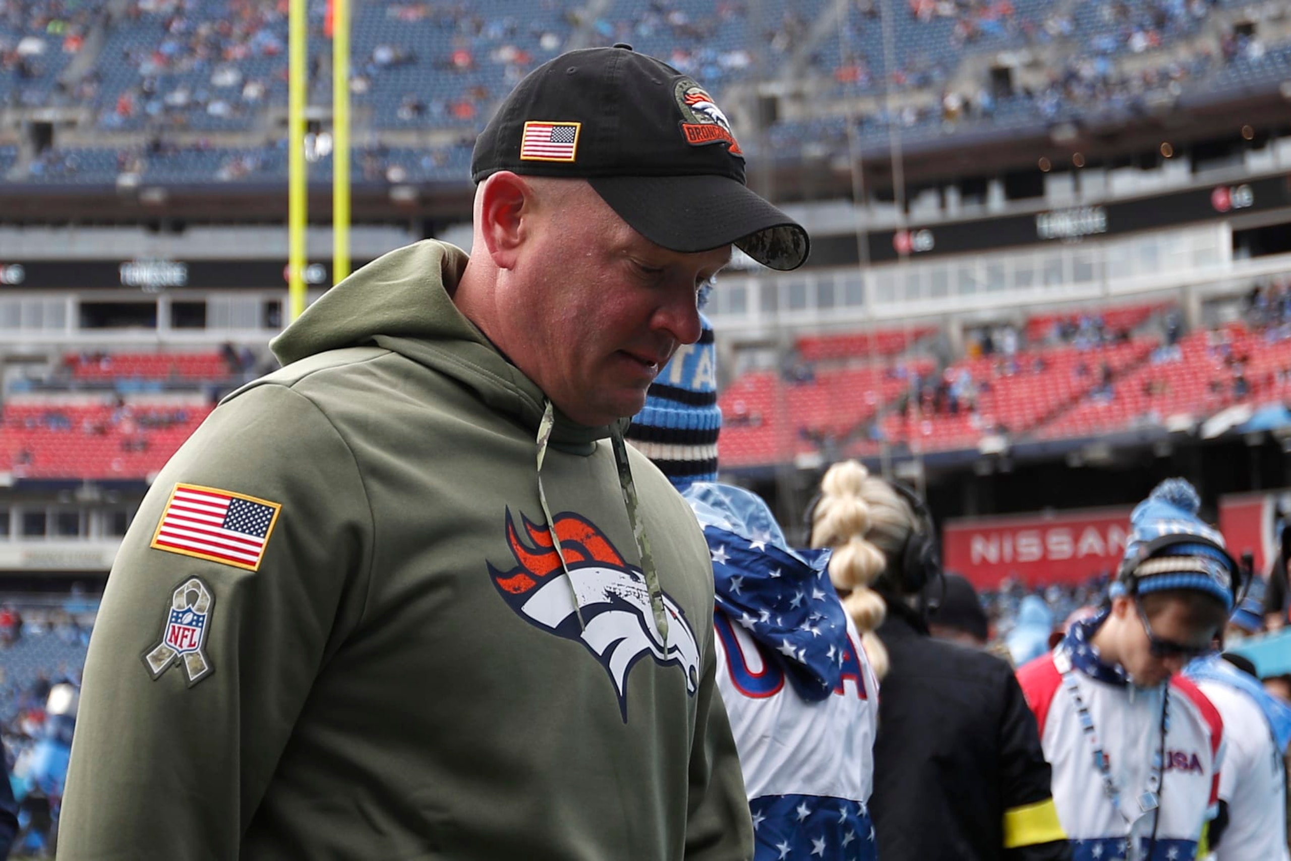 NASHVILLE, TENNESSEE - NOVEMBER 13: Head coach Nathaniel Hackett of the Denver Broncos walks towards his locker room pregame against the Tennessee Titans at Nissan Stadium on November 13, 2022 in Nashville, Tennessee. (Photo by Silas Walker/Getty Images)