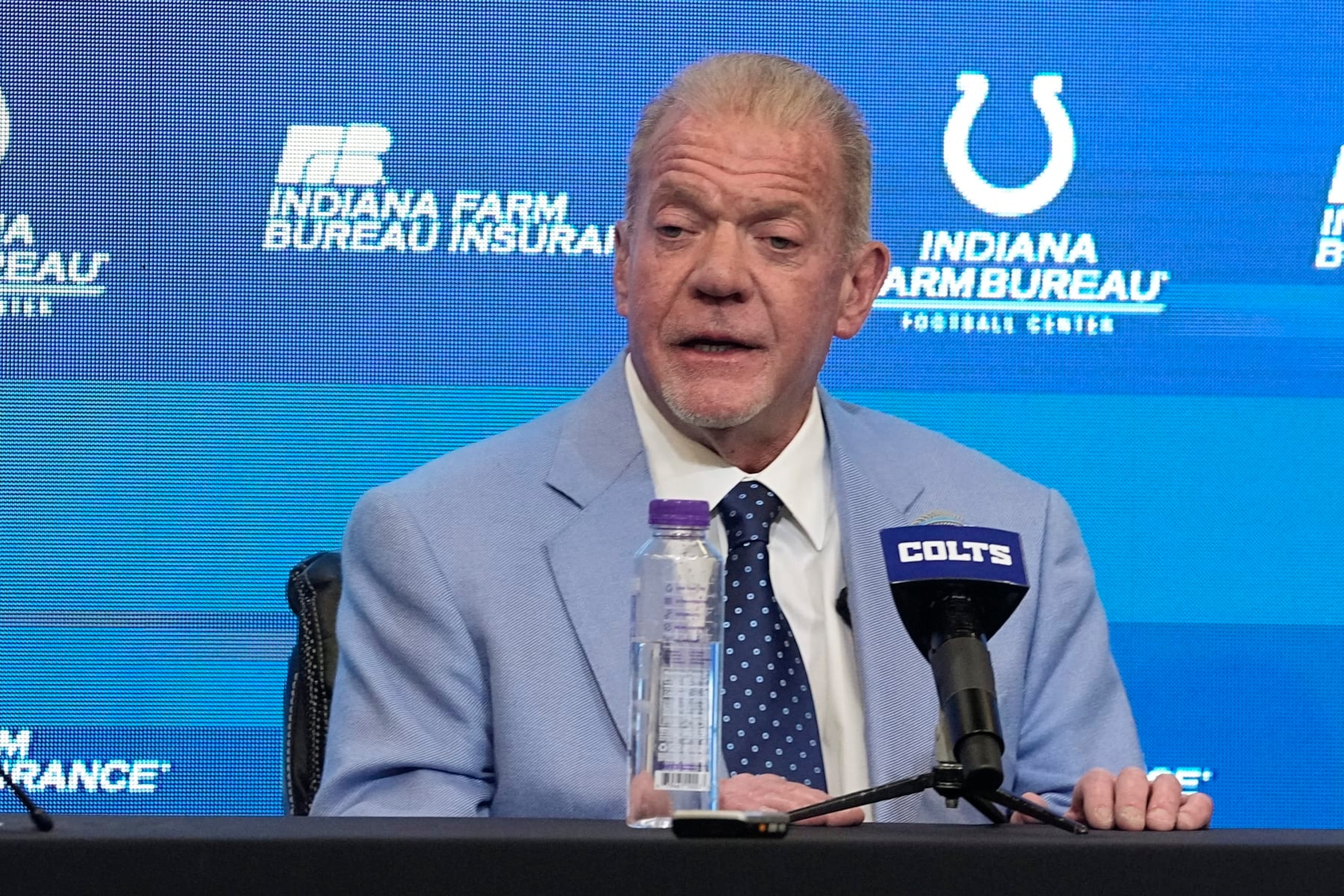 Indianapolis Colts owner Jim Irsay speaks during a news conference, Tuesday, Feb. 14, 2023, in Indianapolis. Shane Steichen was introduced as the Colts new head coach. (AP Photo/Darron Cummings) Indianapolis Colts owner Jim Irsay speaks during a news conference, Tuesday, Feb. 14, 2023, in Indianapolis. Shane Steichen was introduced as the Colts new head coach. (AP Photo/Darron Cummings)