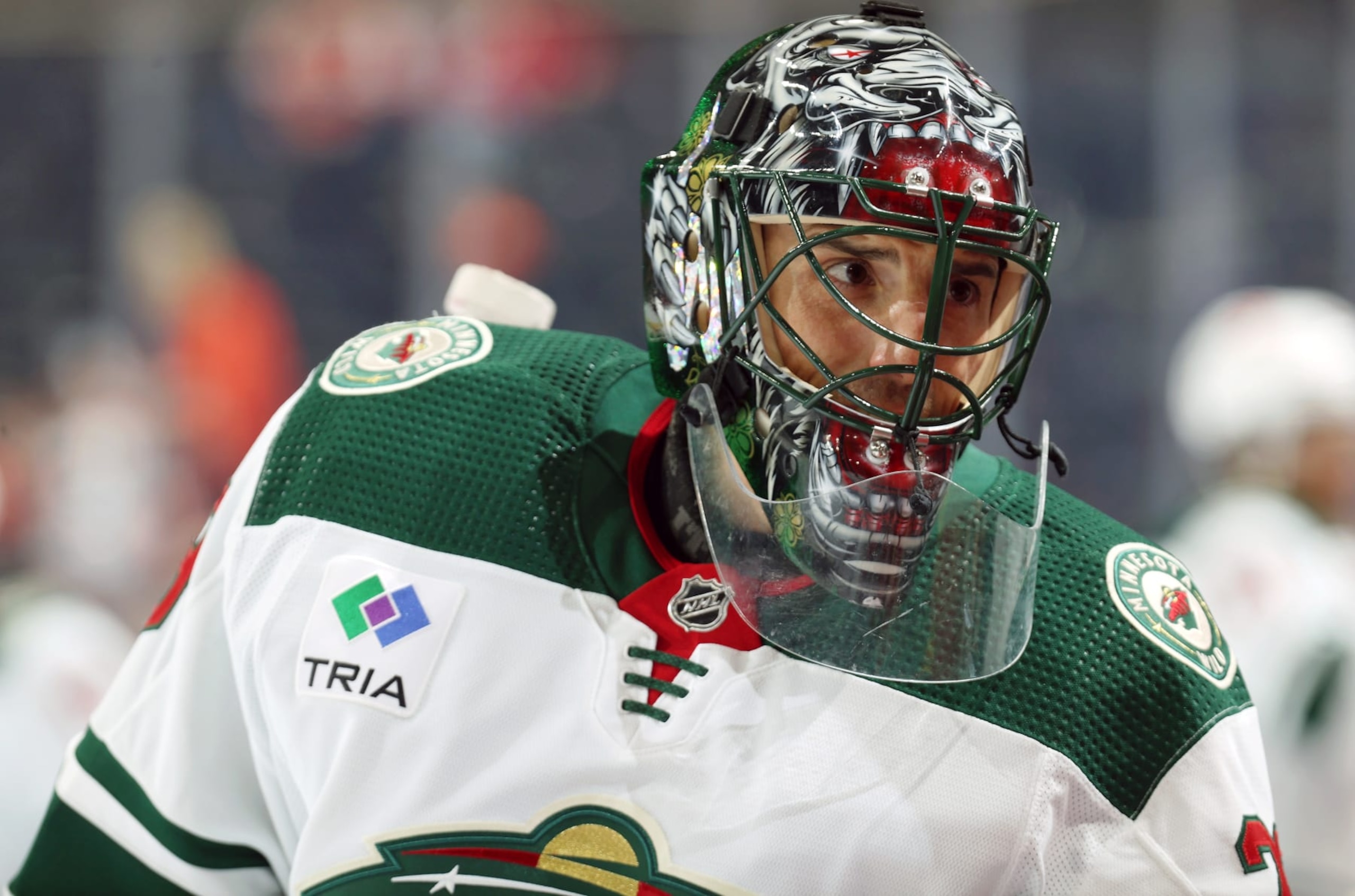 PHILADELPHIA, PENNSYLVANIA - MARCH 23:  Marc-Andre Fleury #29 of the Minnesota Wild looks on during warm-ups prior to his game against the Philadelphia Flyers at the Wells Fargo Center on March 23, 2023 in Philadelphia, Pennsylvania.  (Photo by Len Redkoles/NHLI via Getty Images)