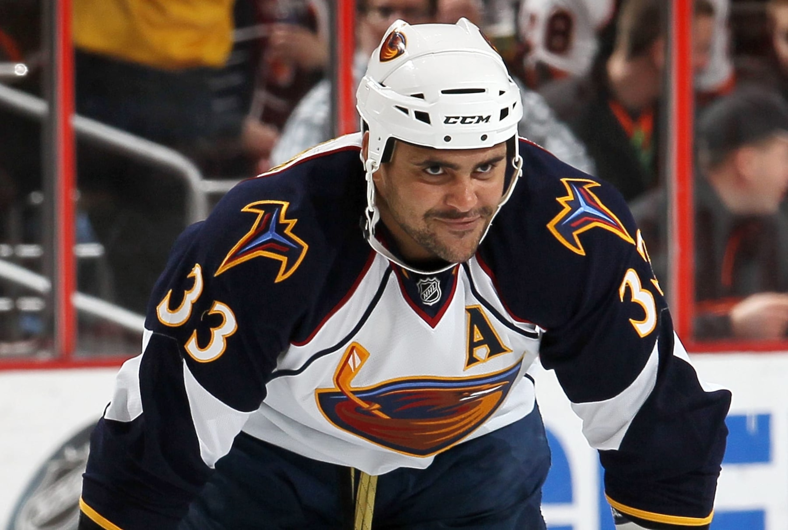 PHILADELPHIA, PA - MARCH 12:  Dustin Byfuglien #33 of the Atlanta Thrashers skates against the Philadelphia Flyers on March 12, 2011 at Wells Fargo Center in Philadelphia, Pennsylvania.  (Photo by Jim McIsaac/Getty Images)