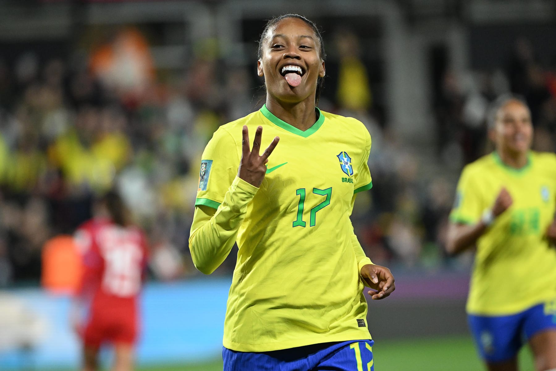 Brazil's Ary Borges celebrates her third goal during the Group F match between Brazil and Panama at the 2023 FIFA Women's World Cup in Adelaide, Australia, July 24, 2023. (Photo by Xiong Qi/Xinhua via Getty Images)