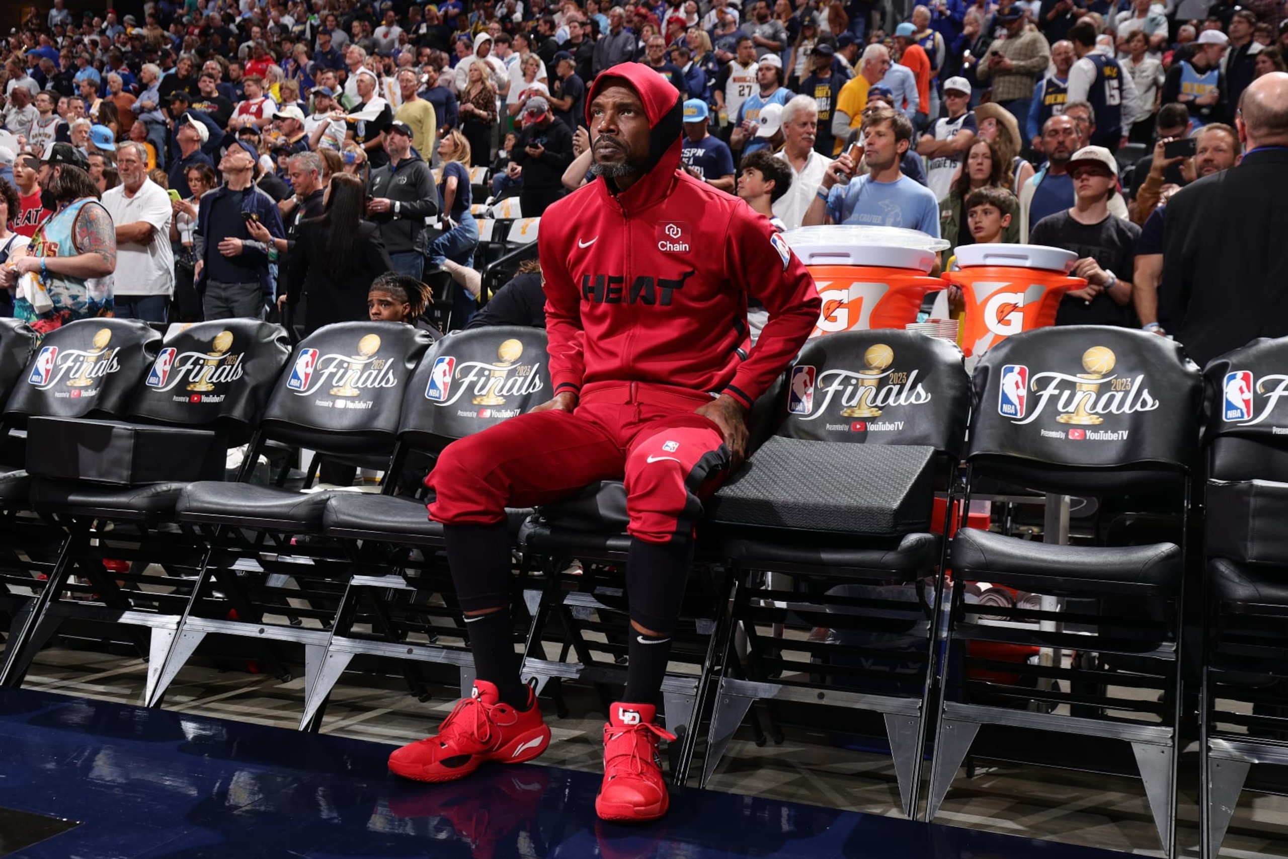 DENVER, CO - JUNE 4: Udonis Haslem #40 of the Miami Heat before Game Two of the 2023 NBA Finals against the Denver Nuggets on June 4, 2023 at the Ball Arena in Denver, Colorado. NOTE TO USER: User expressly acknowledges and agrees that, by downloading and/or using this Photograph, user is consenting to the terms and conditions of the Getty Images License Agreement. Mandatory Copyright Notice: Copyright 2023 NBAE (Photo by Nathaniel S. Butler/NBAE via Getty Images)