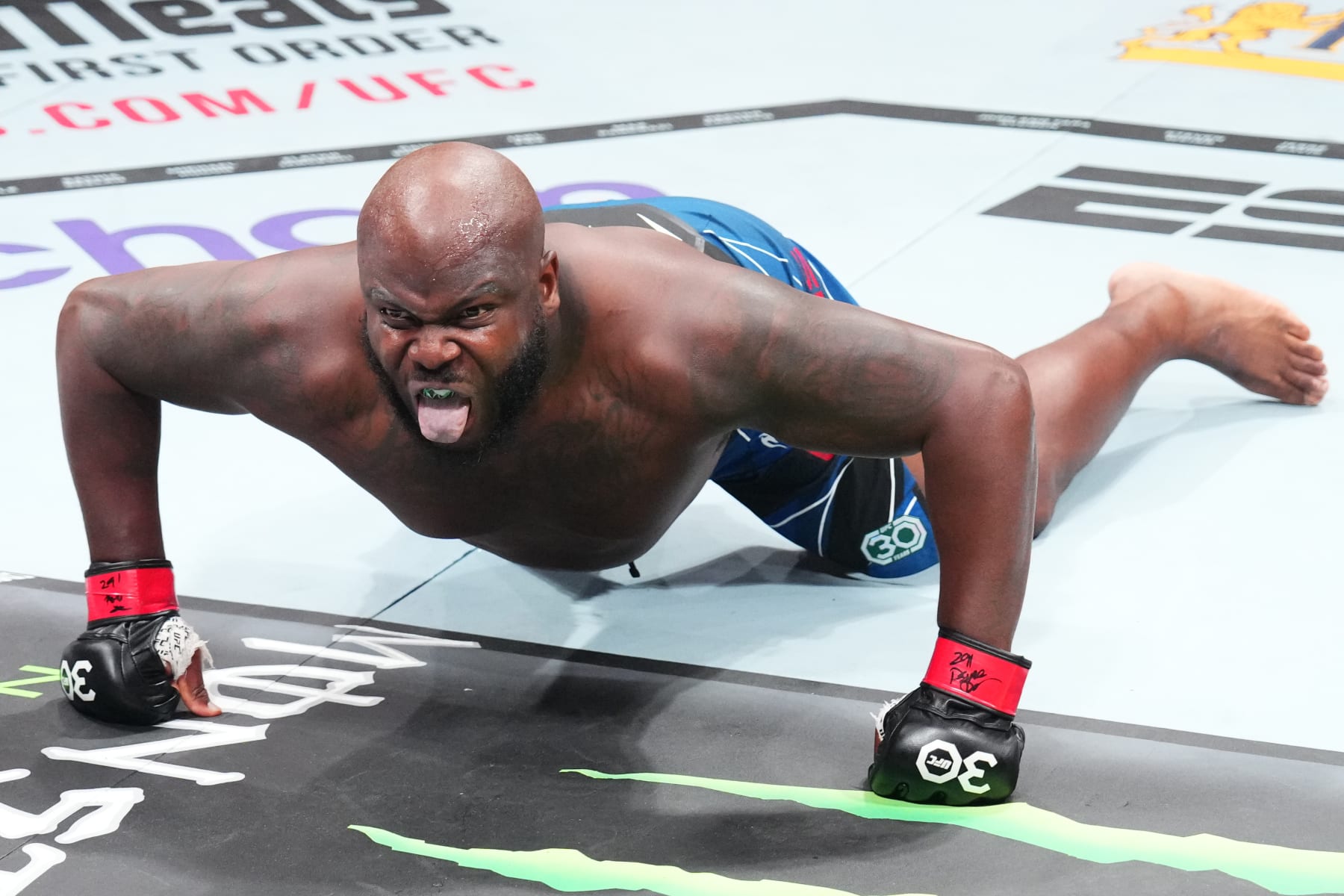 SALT LAKE CITY, UTAH - JULY 29:  Derrick Lewis celebrates his TKO victory over Marcos Rogerio de Lima of Brazil in a heavyweight fight during the UFC 291 event at Delta Center on July 29, 2023 in Salt Lake City, Utah. (Photo by Josh Hedges/Zuffa LLC via Getty Images)