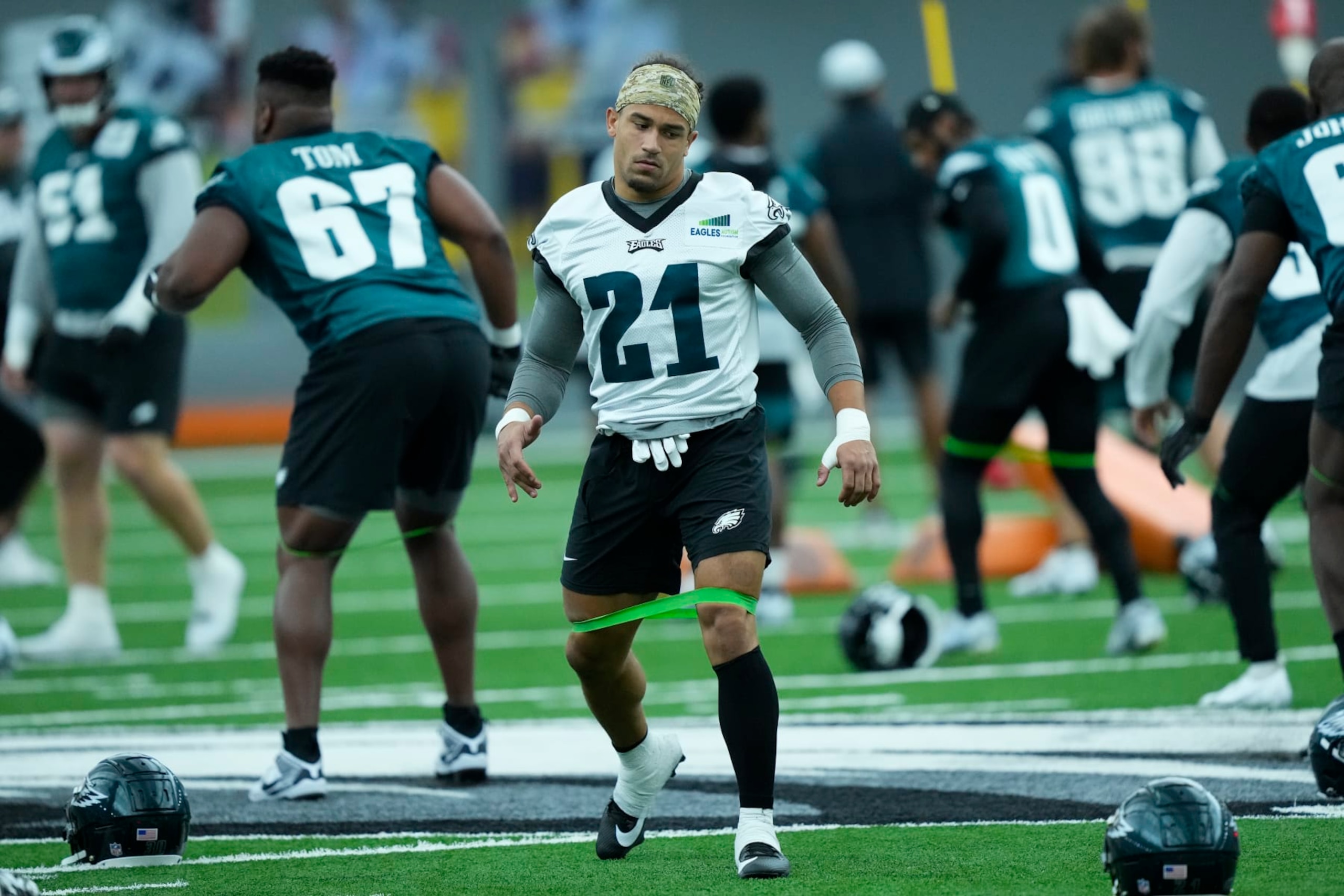 Philadelphia Eagles' Sydney Brown runs a drill during practice at the NFL football teams training facility in Philadelphia, Thursday, June 8, 2023. (AP Photo/Matt Rourke)