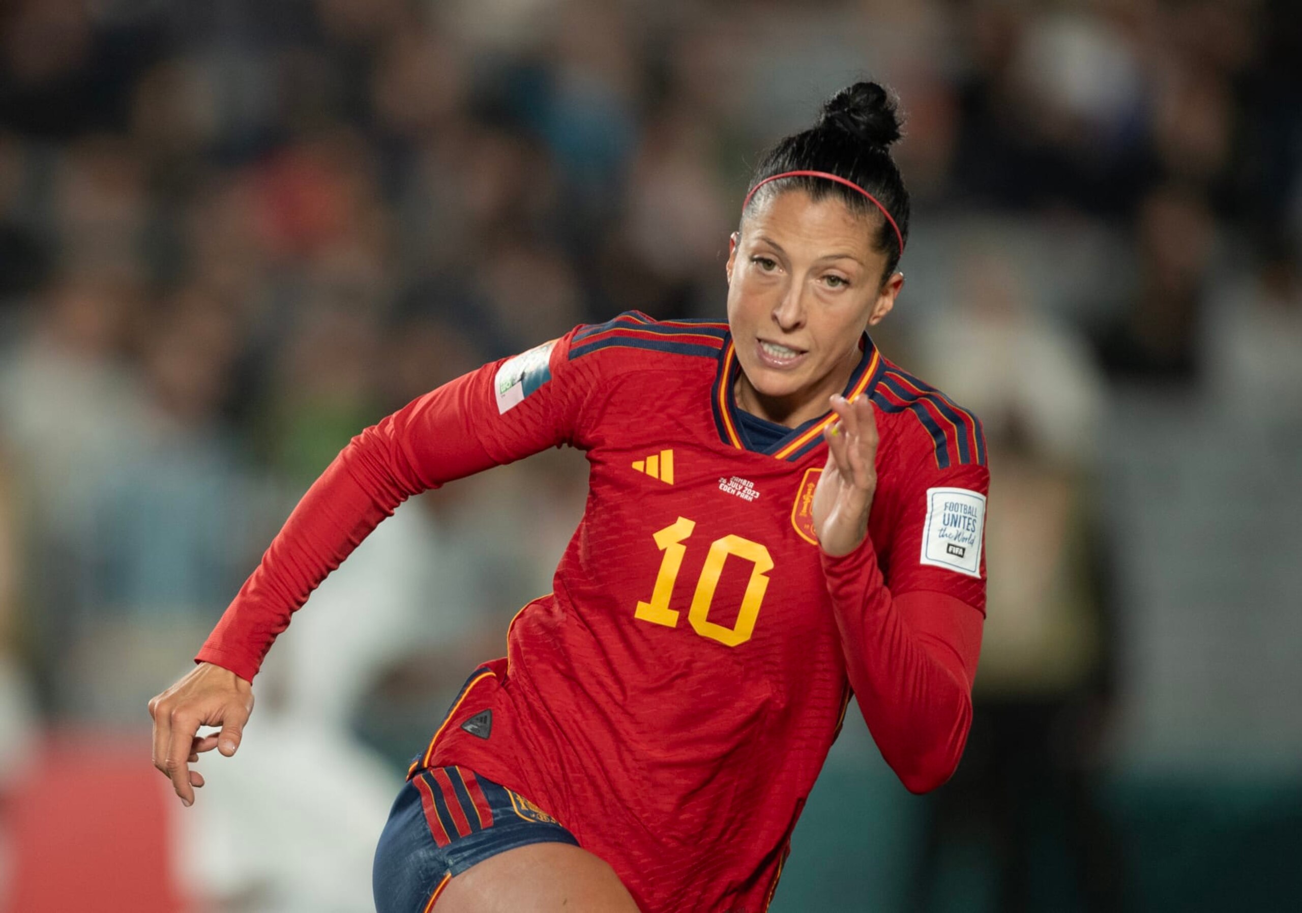 AUCKLAND, NEW ZEALAND - JULY 26: Jennifer Hermoso of Spain in action during the FIFA Women's World Cup Australia & New Zealand 2023 Group C match between Spain and Zambia at Eden Park on July 26, 2023 in Auckland, New Zealand. (Photo by Joe Prior/Visionhaus via Getty Images)