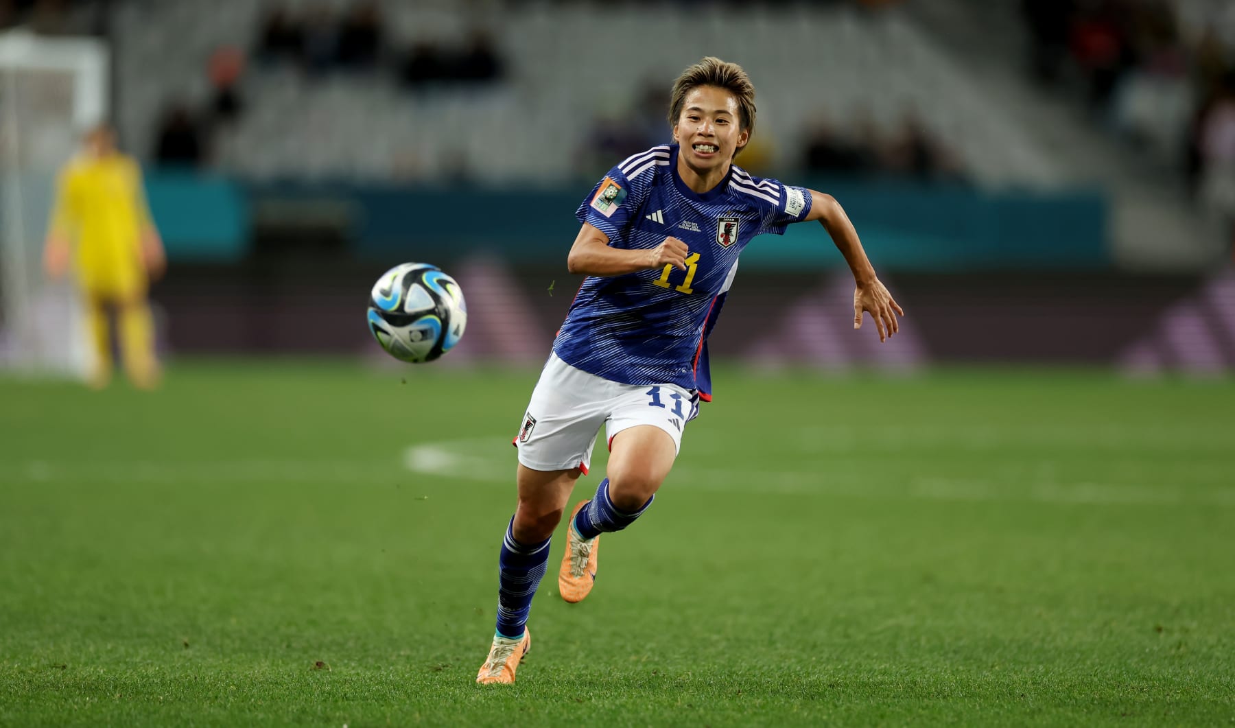 DUNEDIN, NEW ZEALAND - JULY 26: Mina Tanaka of Japan runs with the ball during the FIFA Women's World Cup Australia & New Zealand 2023 Group C match between Japan and Costa Rica at Dunedin Stadium on July 26, 2023 in Dunedin, New Zealand. (Photo by Lars Baron/Getty Images)