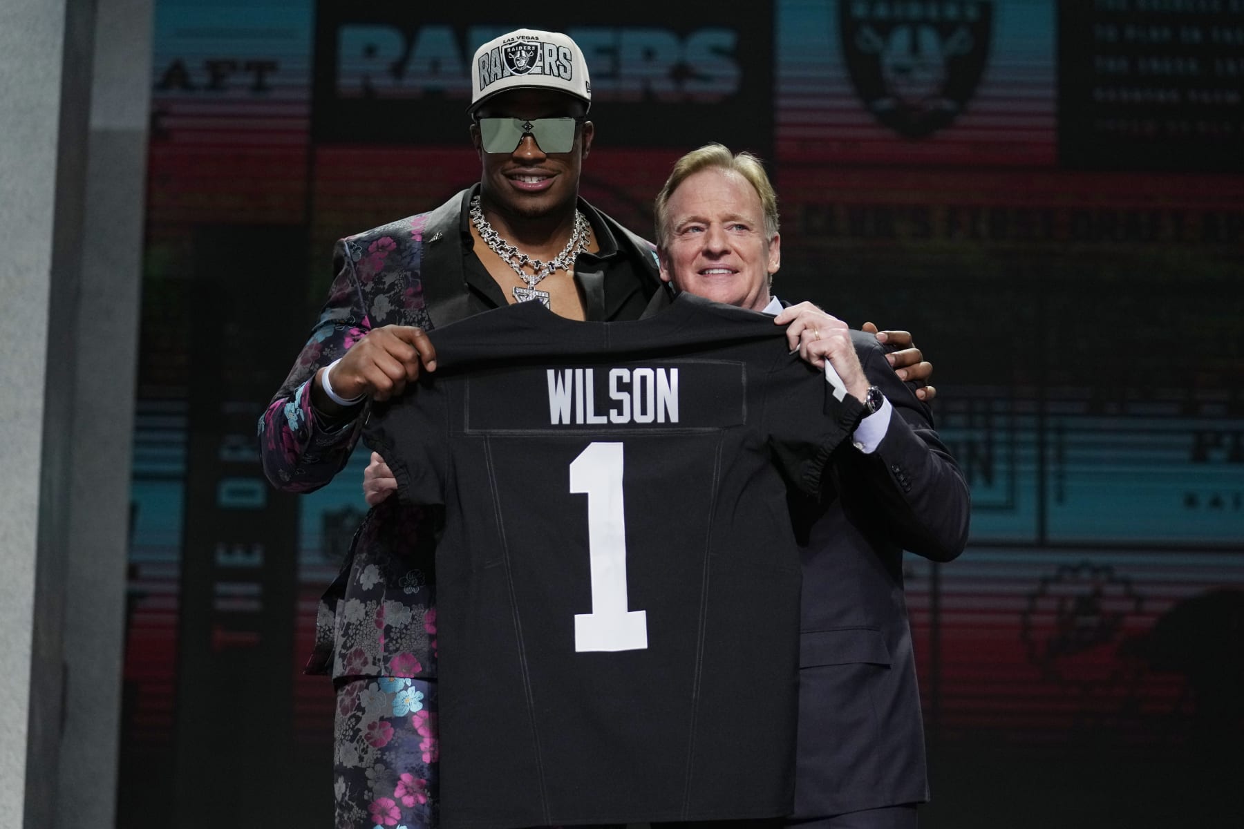 Raiders edge Tyree Wilson and NFL commissioner Roger Goodell