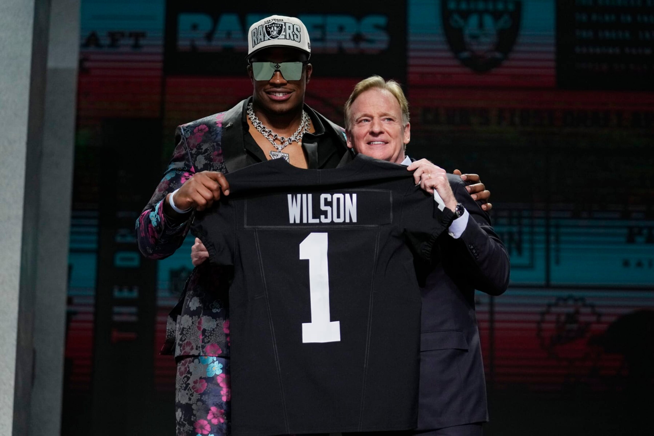 Raiders edge Tyree Wilson and NFL commissioner Roger Goodell