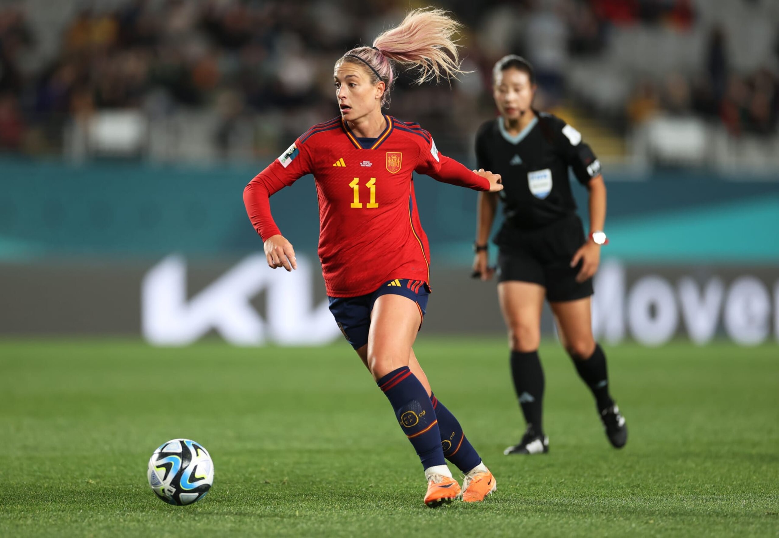 AUCKLAND, NEW ZEALAND - JULY 26: Alexia Putellas of Spain in action during the FIFA Women's World Cup Australia & New Zealand 2023 Group C match between Spain and Zambia at Eden Park on July 26, 2023 in Auckland / TÄmaki Makaurau, New Zealand. (Photo by Fiona Goodall - FIFA/FIFA via Getty Images)