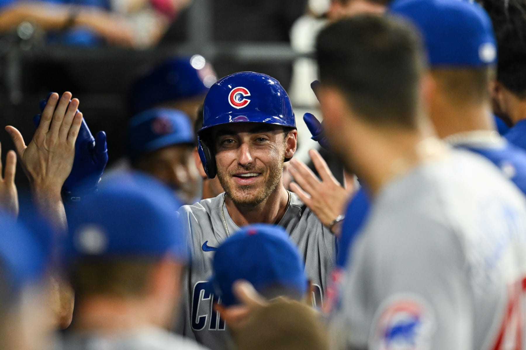 CHICAGO, ILLINOIS - JULY 26: Cody Bellinger #24 of the Chicago Cubs celebrates with teammates after his home run in the eighth inning against the Chicago White Sox at Guaranteed Rate Field on July 26, 2023 in Chicago, Illinois. (Photo by Quinn Harris/Getty Images) CHICAGO, ILLINOIS - JULY 26: Cody Bellinger #24 of the Chicago Cubs celebrates with teammates after his home run in the eighth inning against the Chicago White Sox at Guaranteed Rate Field on July 26, 2023 in Chicago, Illinois. (Photo by Quinn Harris/Getty Images)