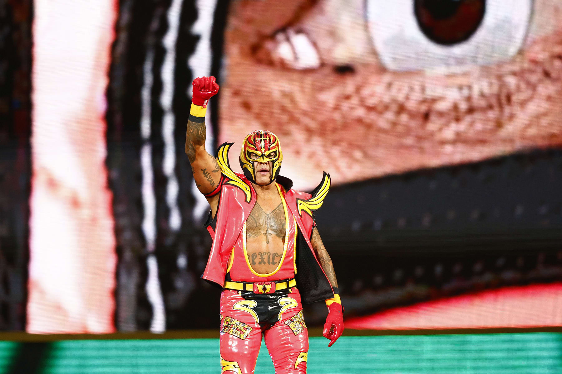 INGLEWOOD, CALIFORNIA - APRIL 01:  Rey Mysterio during WrestleMania Goes Hollywood at SoFi Stadium on April 01, 2023 in Inglewood, California. (Photo by Ronald Martinez/Getty Images)